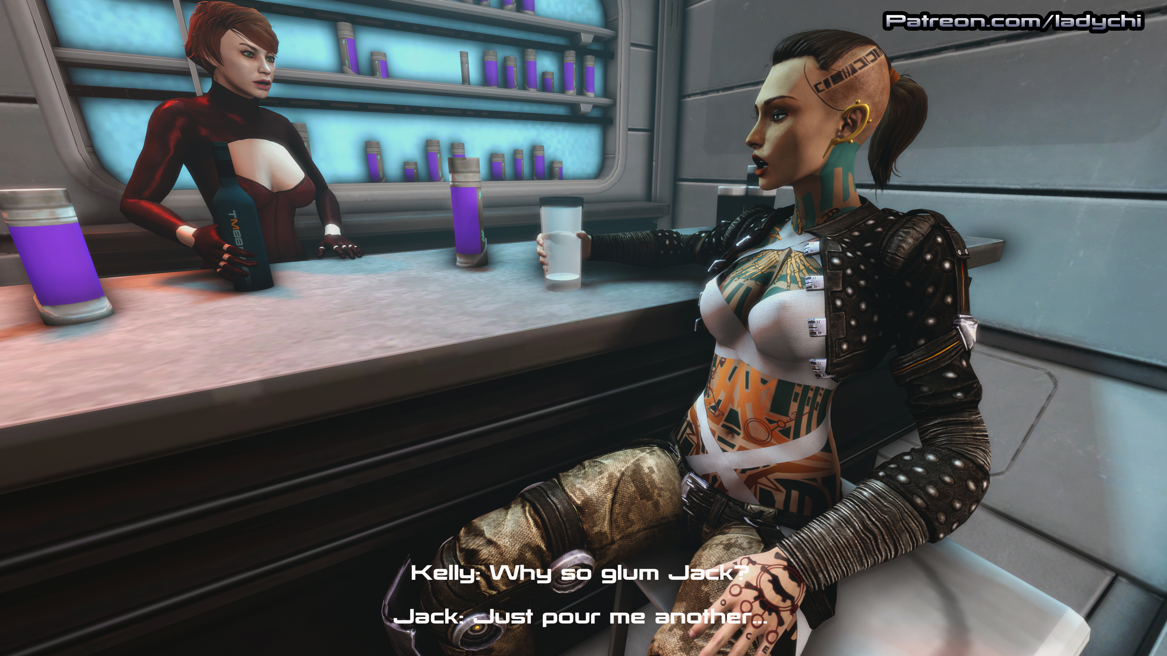 Jack at the bar! Mass Effect Jack Tattoo Videogame Sfm Nude Naked Yuri