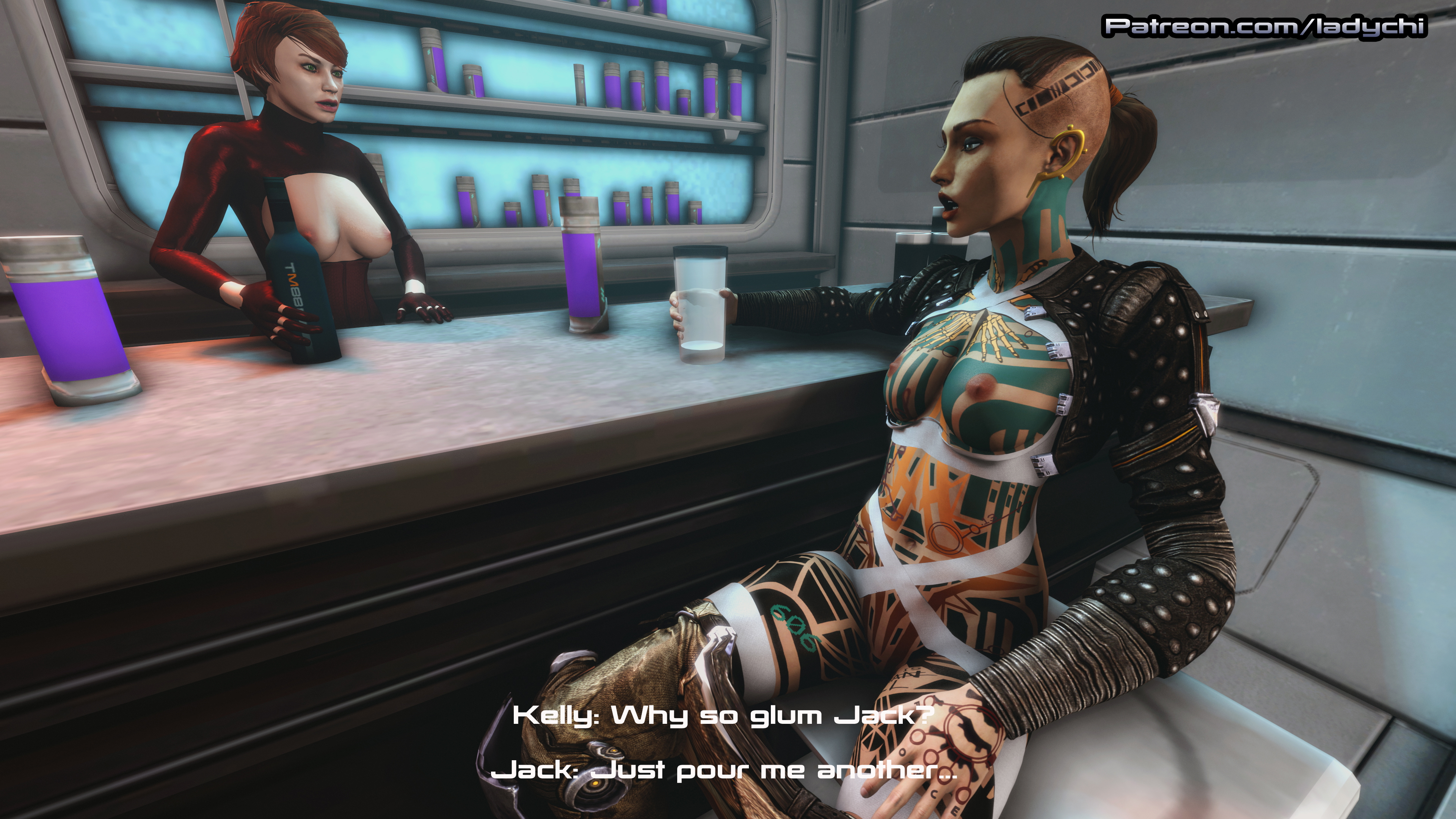 Jack at the bar! Mass Effect Jack Tattoo Videogame Sfm Nude Naked Yuri 2