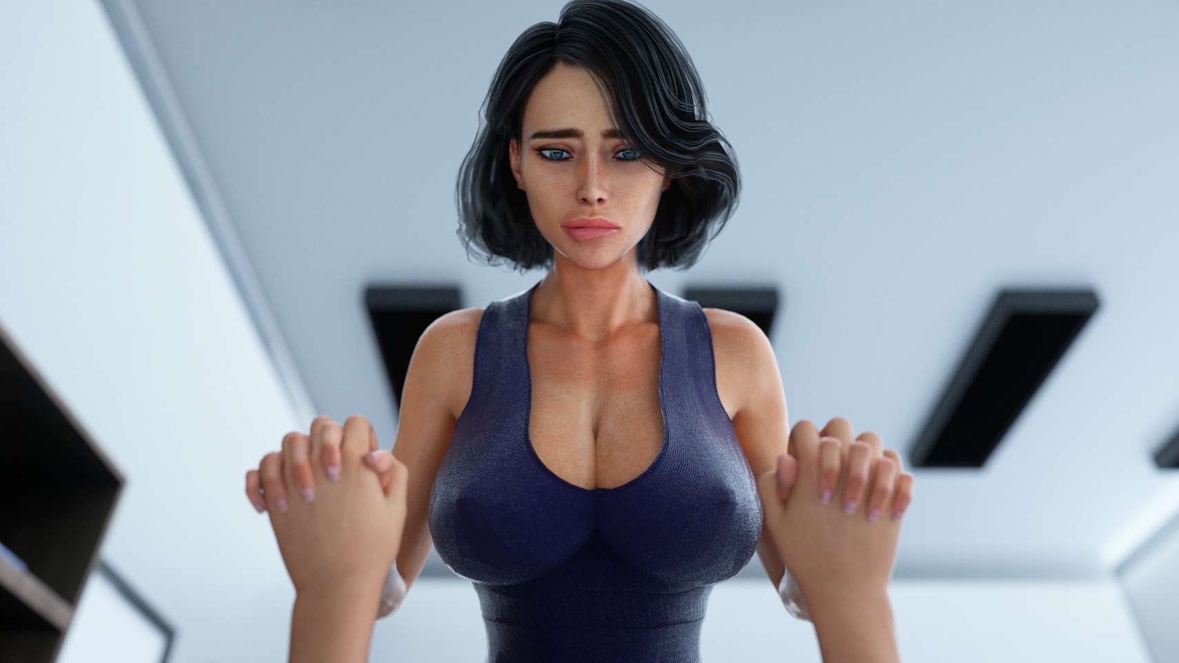 Milfy City  - Linda in blue dress  Big boobs Big Ass Big Tits 3d Porn Sexy Horny Face 4