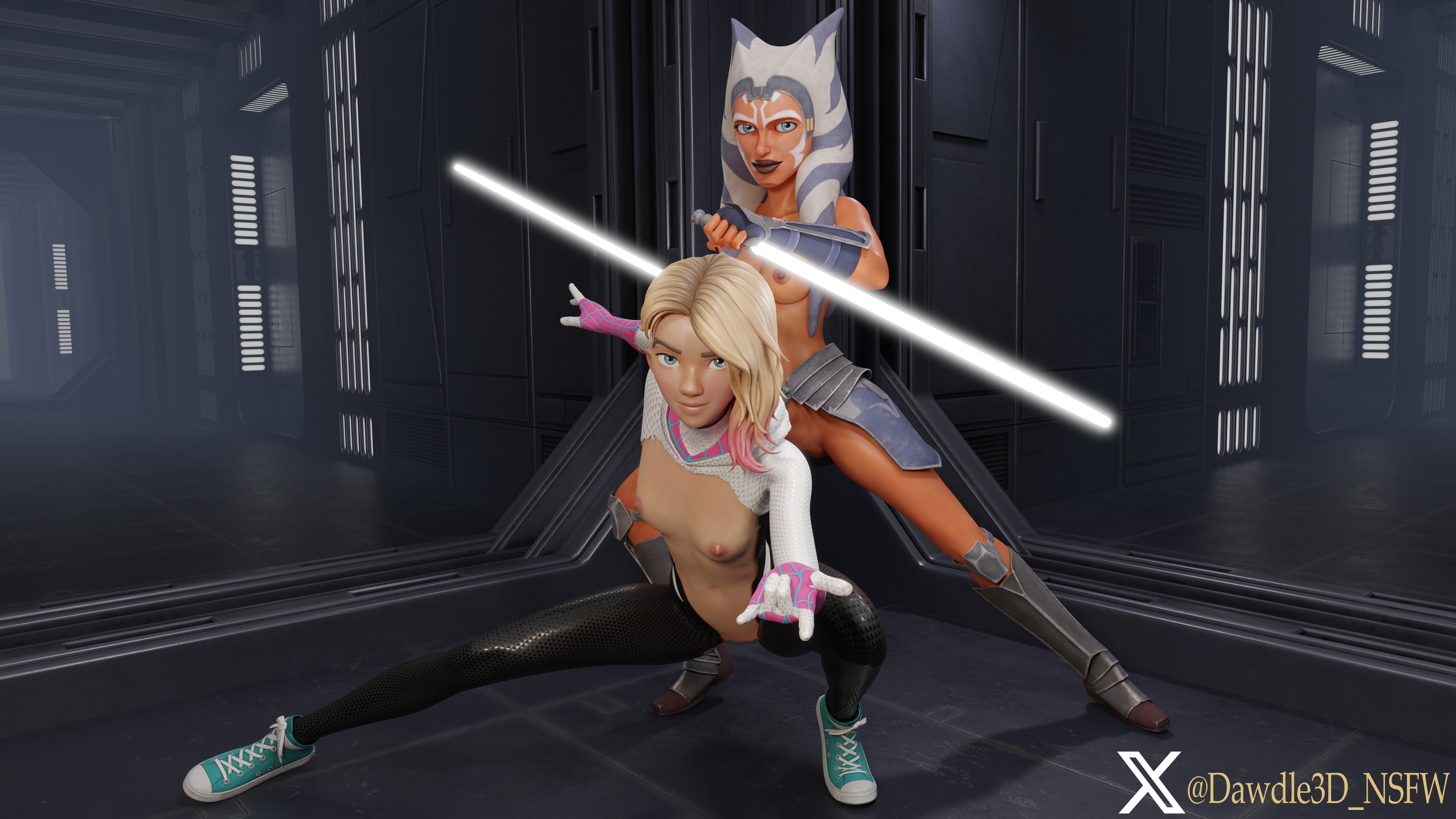 Star Wars and Marvel Crossover Starwars Star Wars Marvel Spider-man Intothespiderverse Ahsoka Tano Gwen Stacy 3d Porn Nude Crossover