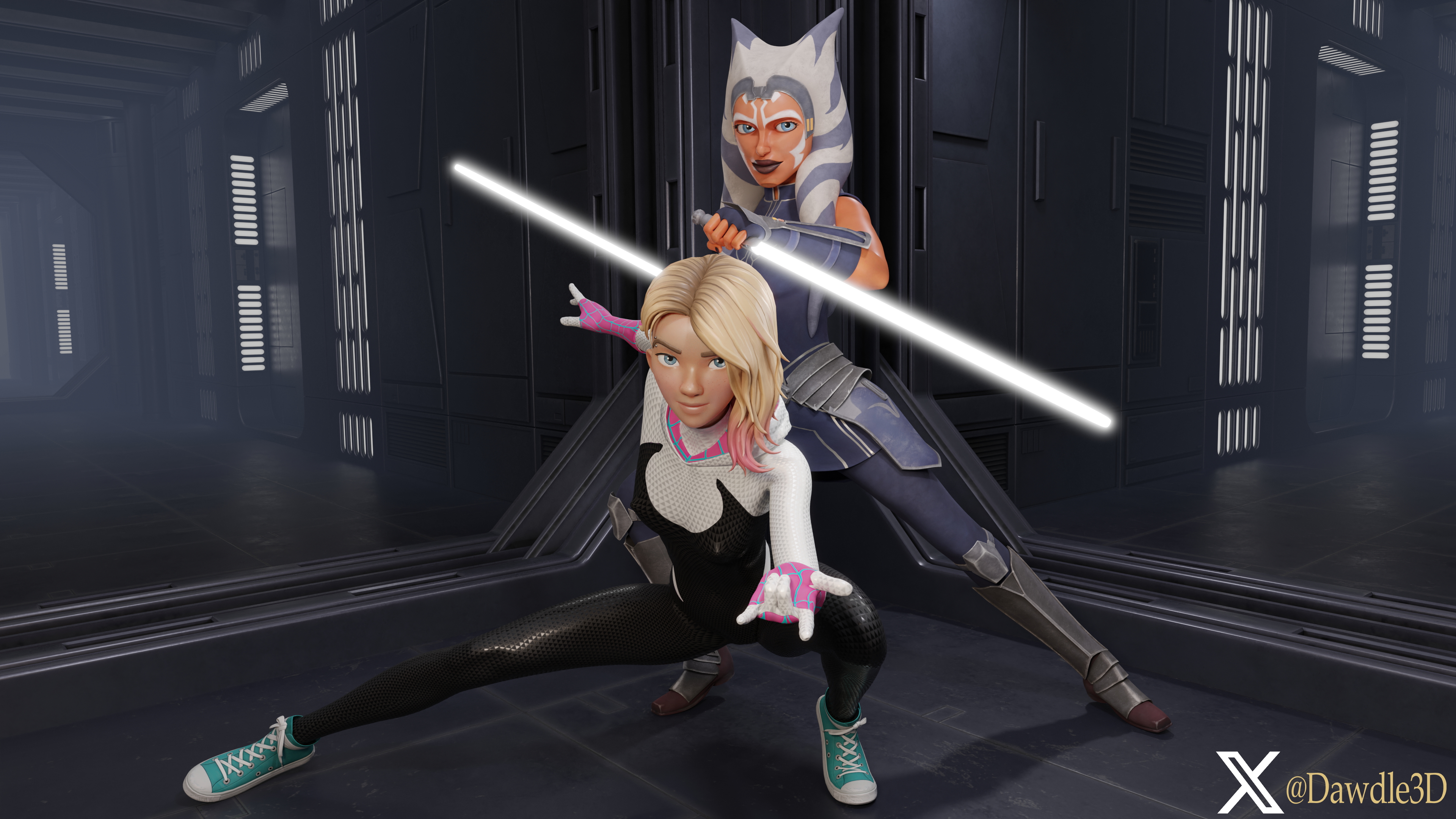 Star Wars and Marvel Crossover Starwars Star Wars Marvel Spider-man Intothespiderverse Ahsoka Tano Gwen Stacy 3d Porn Nude Crossover 2