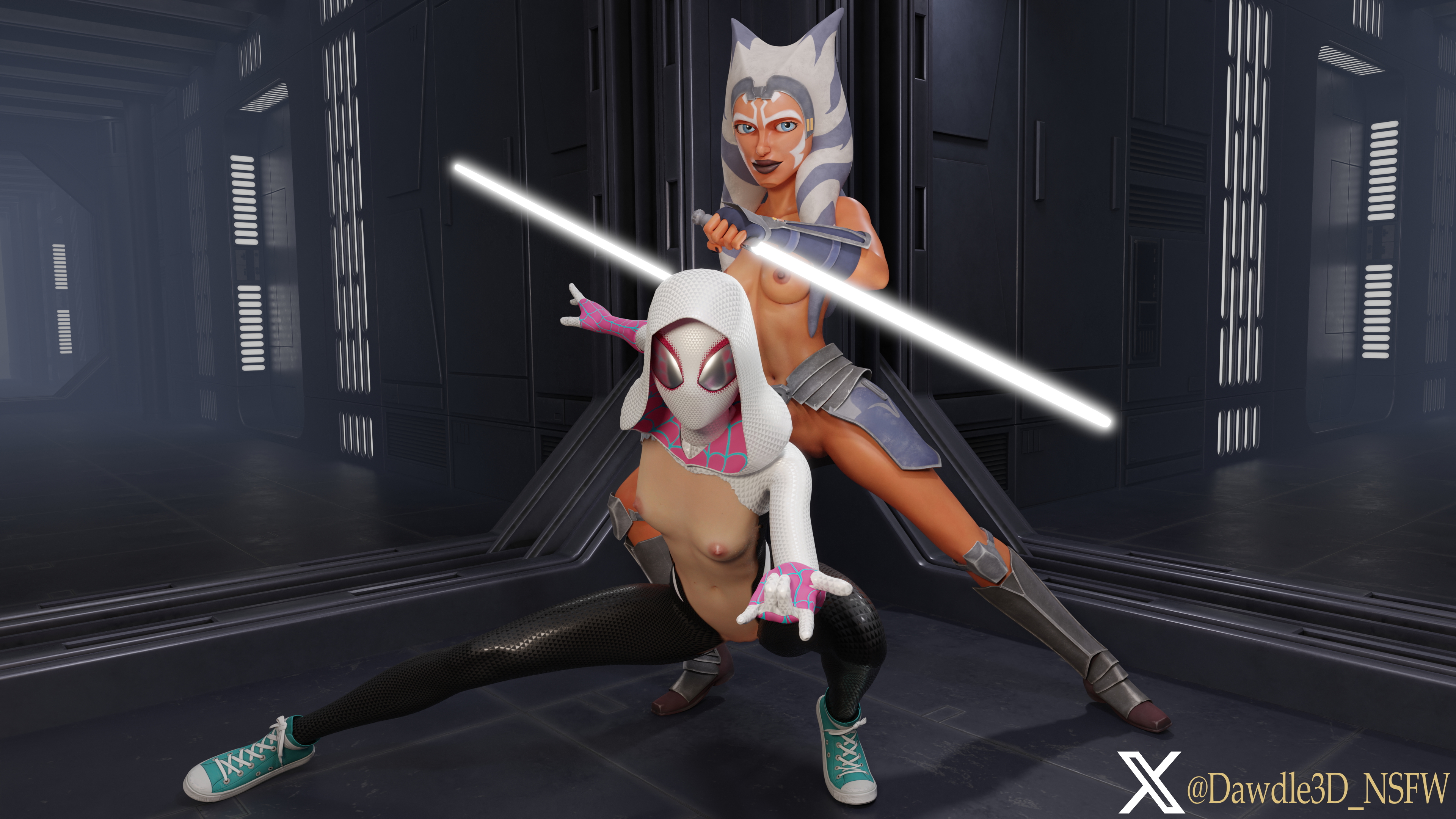 Star Wars and Marvel Crossover Starwars Star Wars Marvel Spider-man Intothespiderverse Ahsoka Tano Gwen Stacy 3d Porn Nude Crossover 4