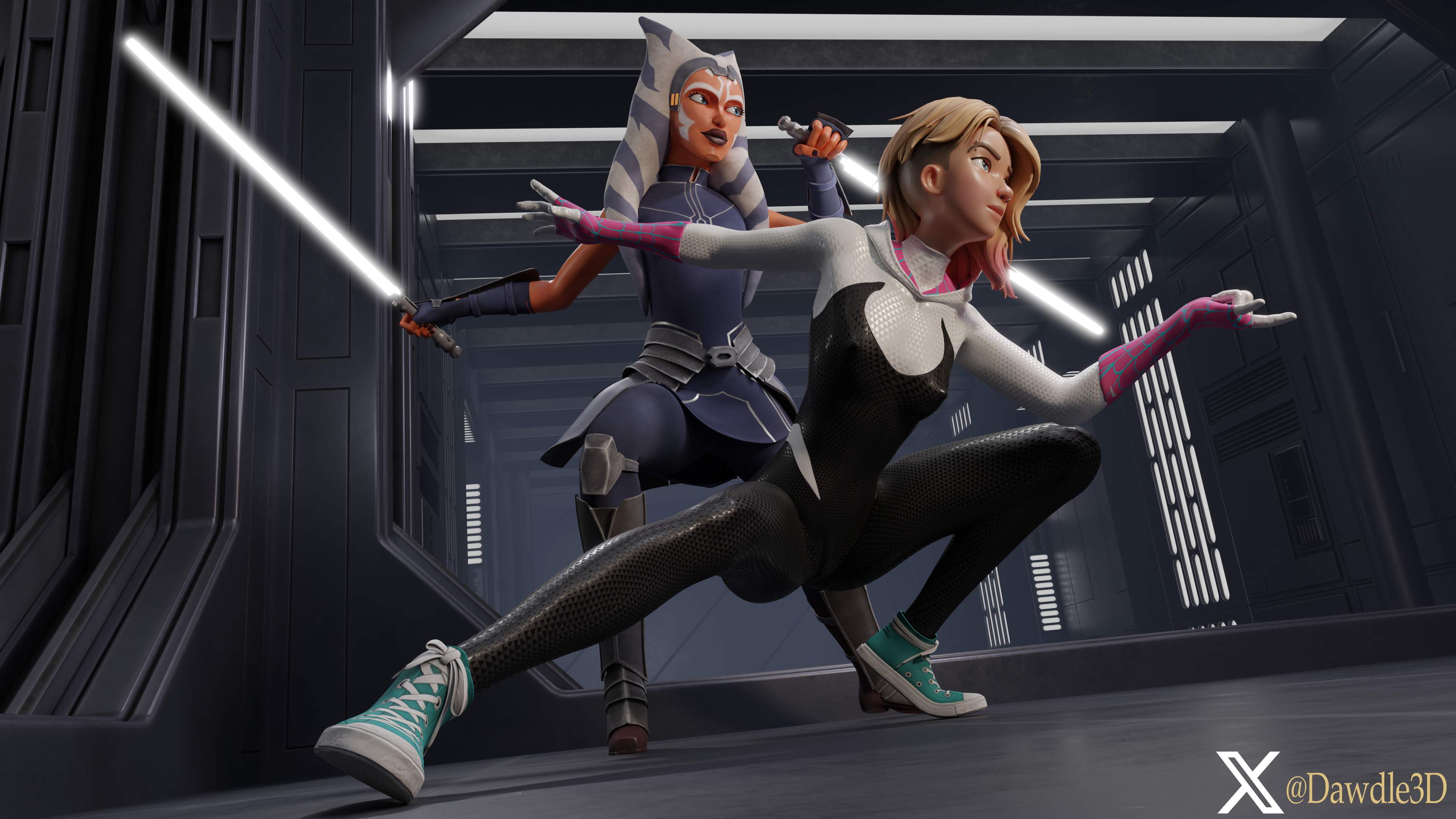 Star Wars and Marvel Crossover Starwars Star Wars Marvel Spider-man Intothespiderverse Ahsoka Tano Gwen Stacy 3d Porn Nude Crossover 6