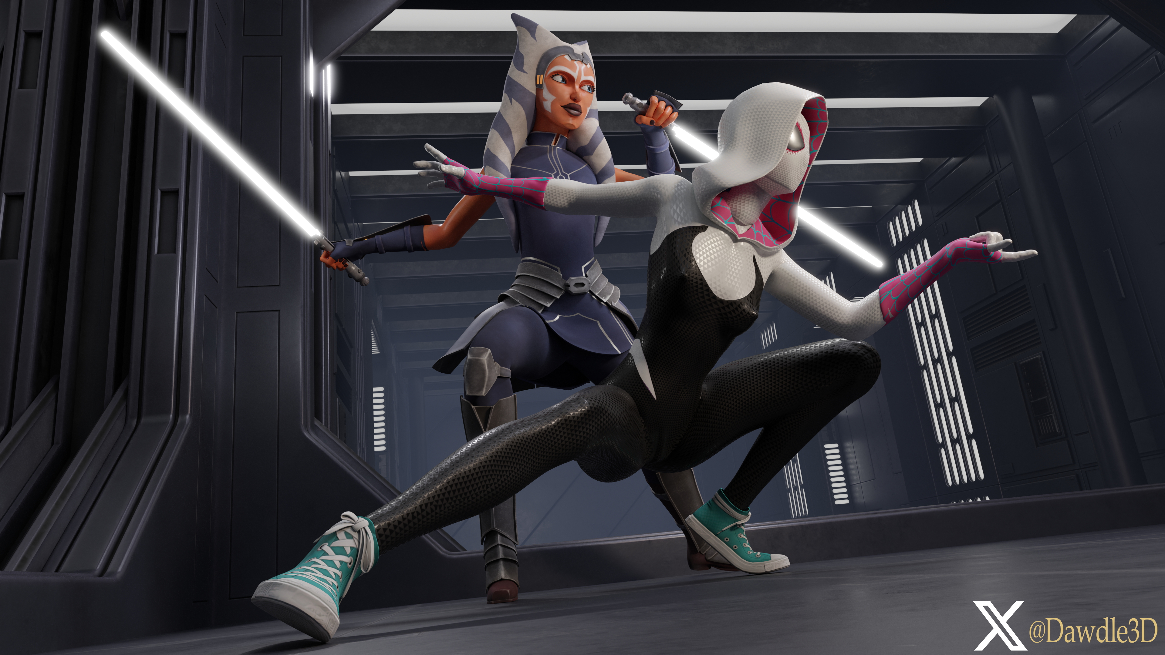 Star Wars and Marvel Crossover Starwars Star Wars Marvel Spider-man Intothespiderverse Ahsoka Tano Gwen Stacy 3d Porn Nude Crossover 7