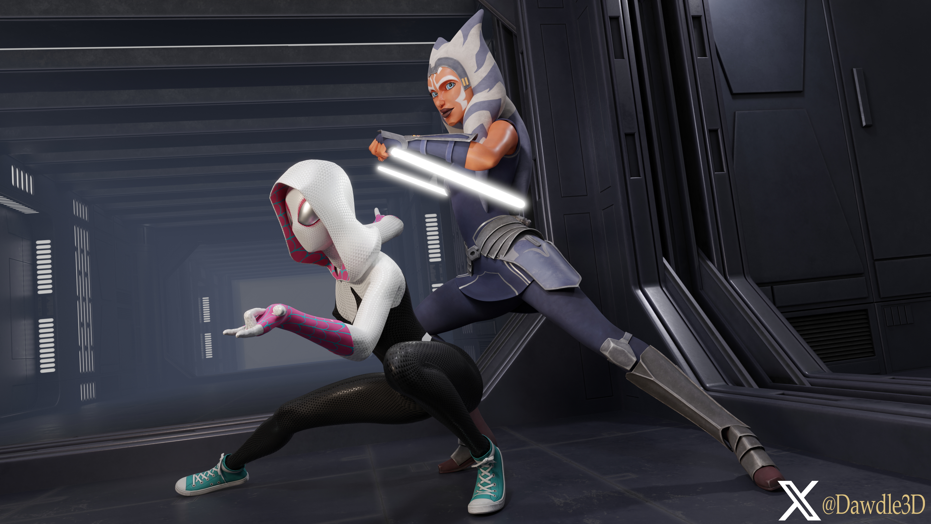 Star Wars and Marvel Crossover Starwars Star Wars Marvel Spider-man Intothespiderverse Ahsoka Tano Gwen Stacy 3d Porn Nude Crossover 12