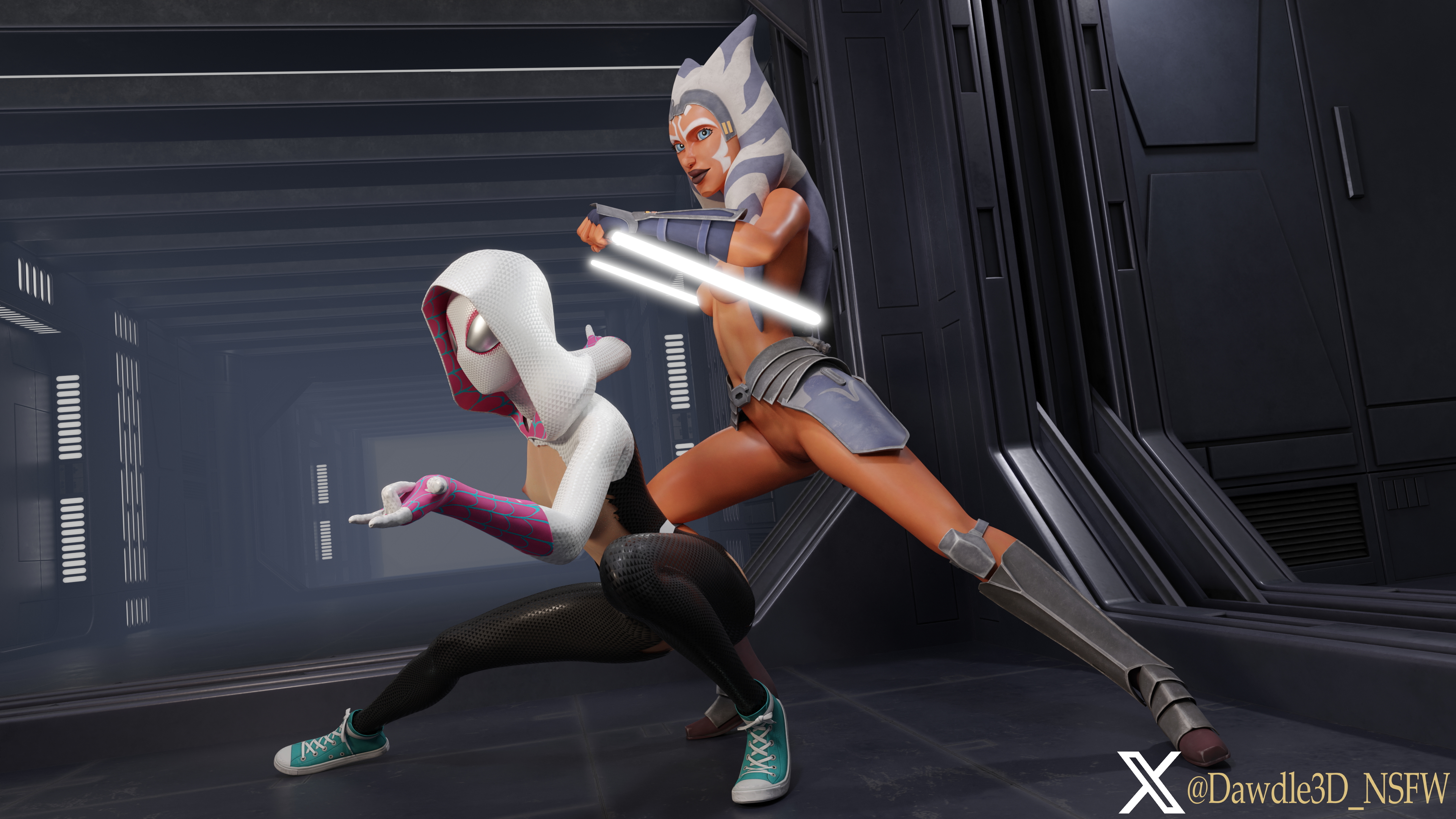 Star Wars and Marvel Crossover Starwars Star Wars Marvel Spider-man Intothespiderverse Ahsoka Tano Gwen Stacy 3d Porn Nude Crossover 13