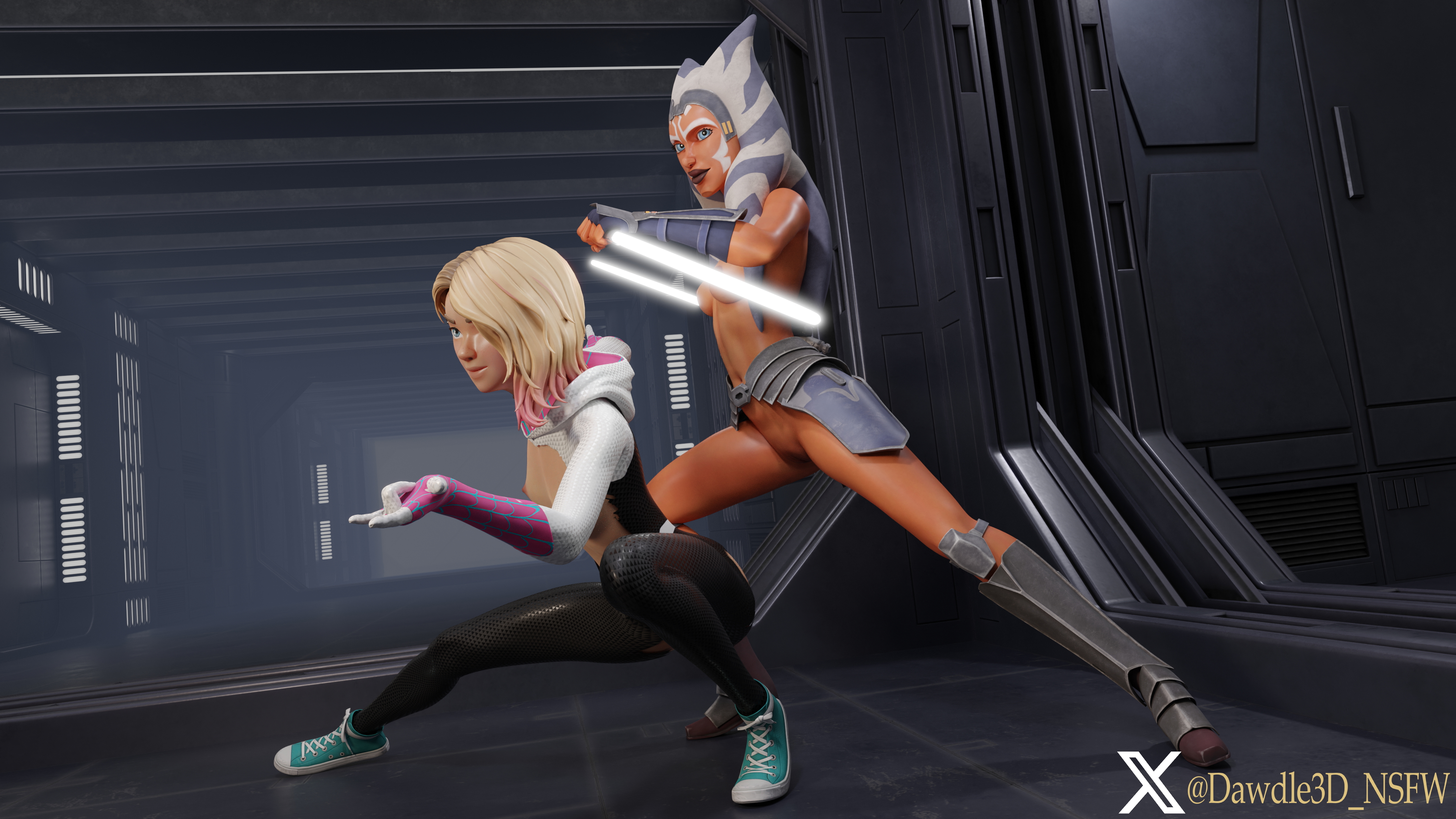 Star Wars and Marvel Crossover Starwars Star Wars Marvel Spider-man Intothespiderverse Ahsoka Tano Gwen Stacy 3d Porn Nude Crossover 14