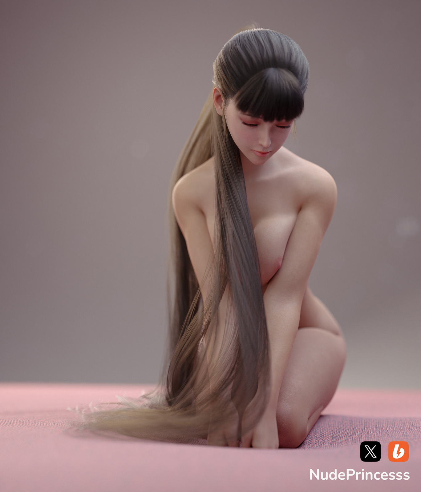 Eve Long Hair Set  3d Porn Solo Teen Long Hair Ponytail Kneeling Natural Boobs Boobs Fully Naked Nude Erotic Rule34 Rule 34 Realistic