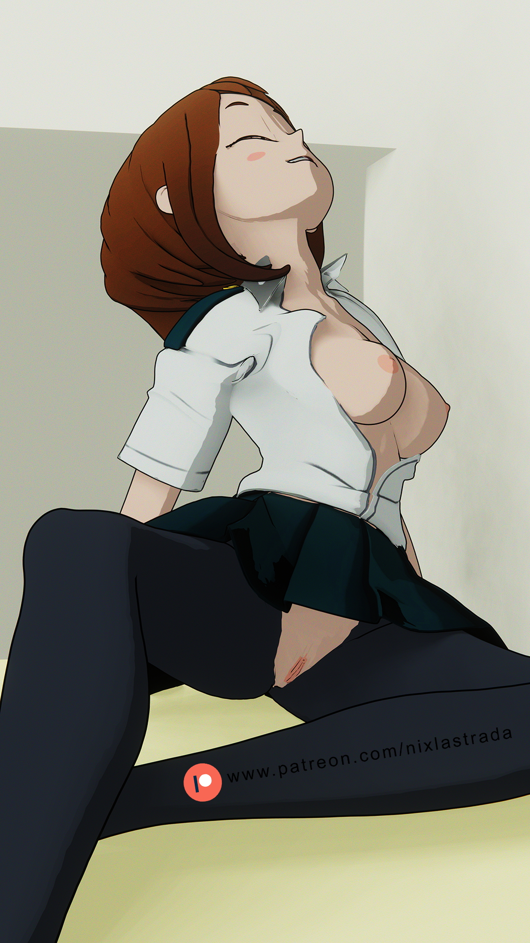 Uraraka relaxes in the sun and lets her body hang out - School uniform version