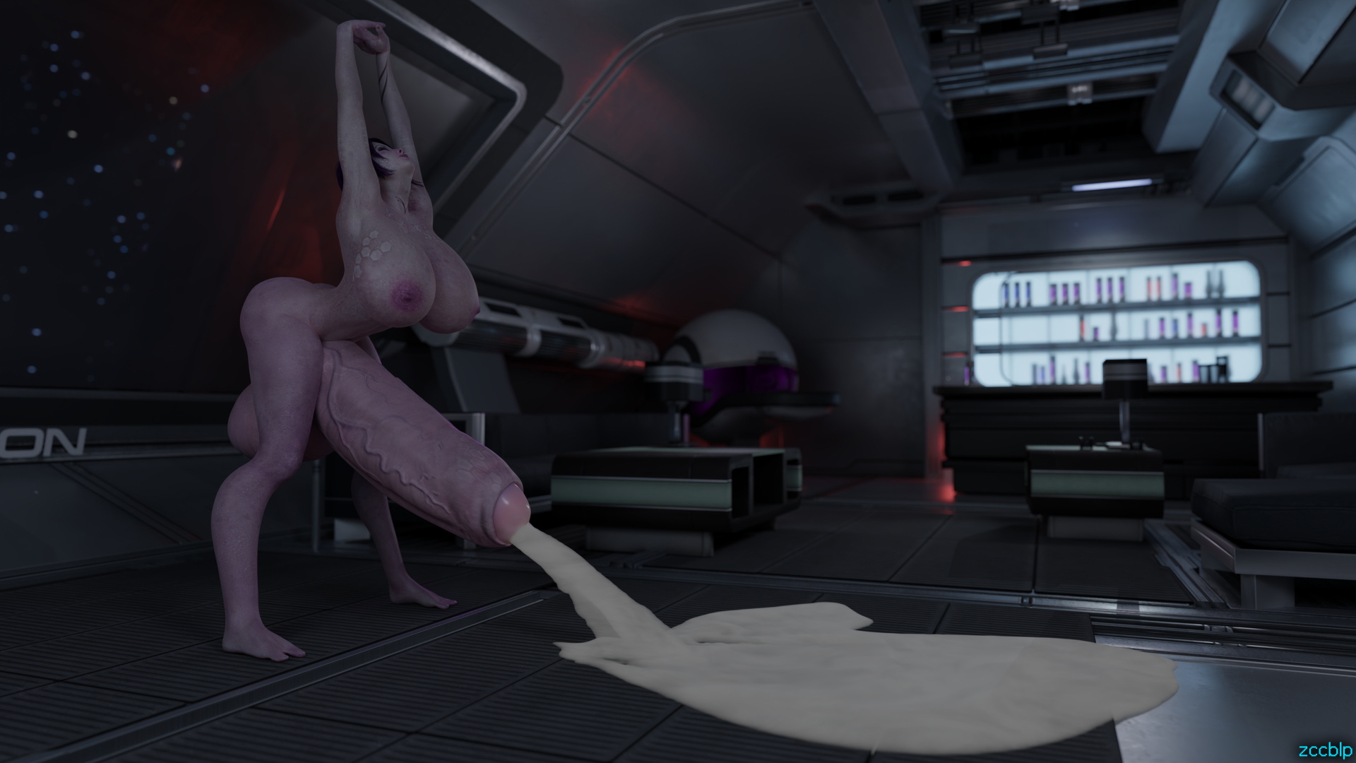 Tali stretching Tali Zorah Mass Effect Futanari Huge Cock Huge Boobs Cum