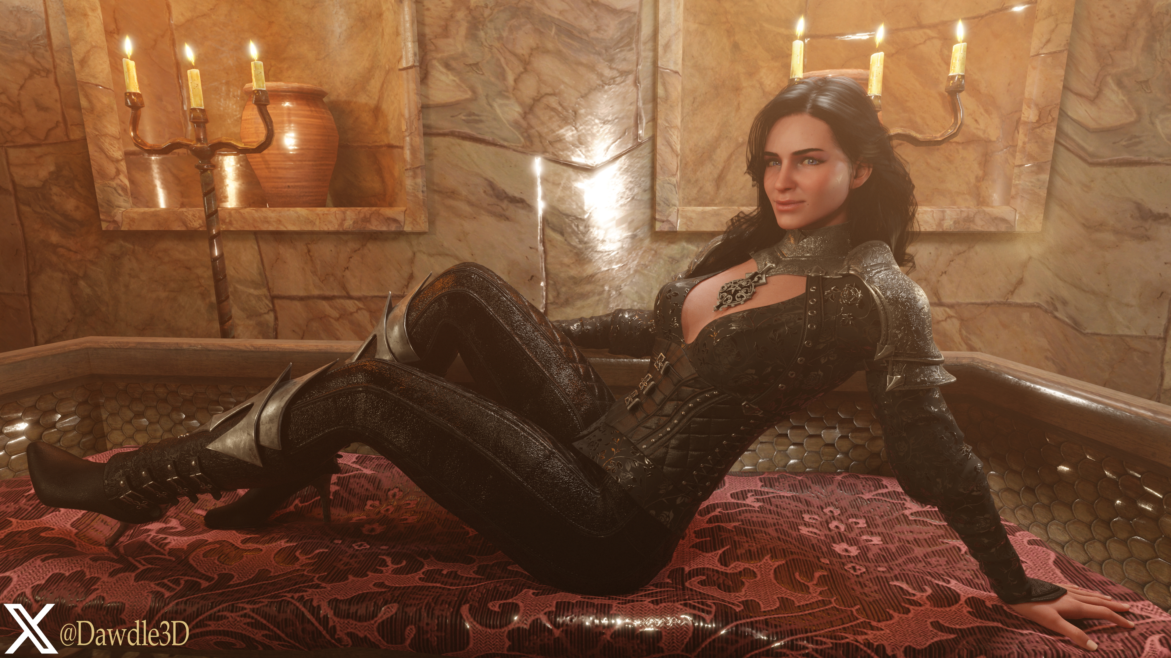 Yennefer Relaxing in the Bathhouse The Witcher The Witcher 3 Yennefer di Vengerberg Yennefer (witcher) 3d Porn Nude High Heels Fishnet Stockings Stockings 2