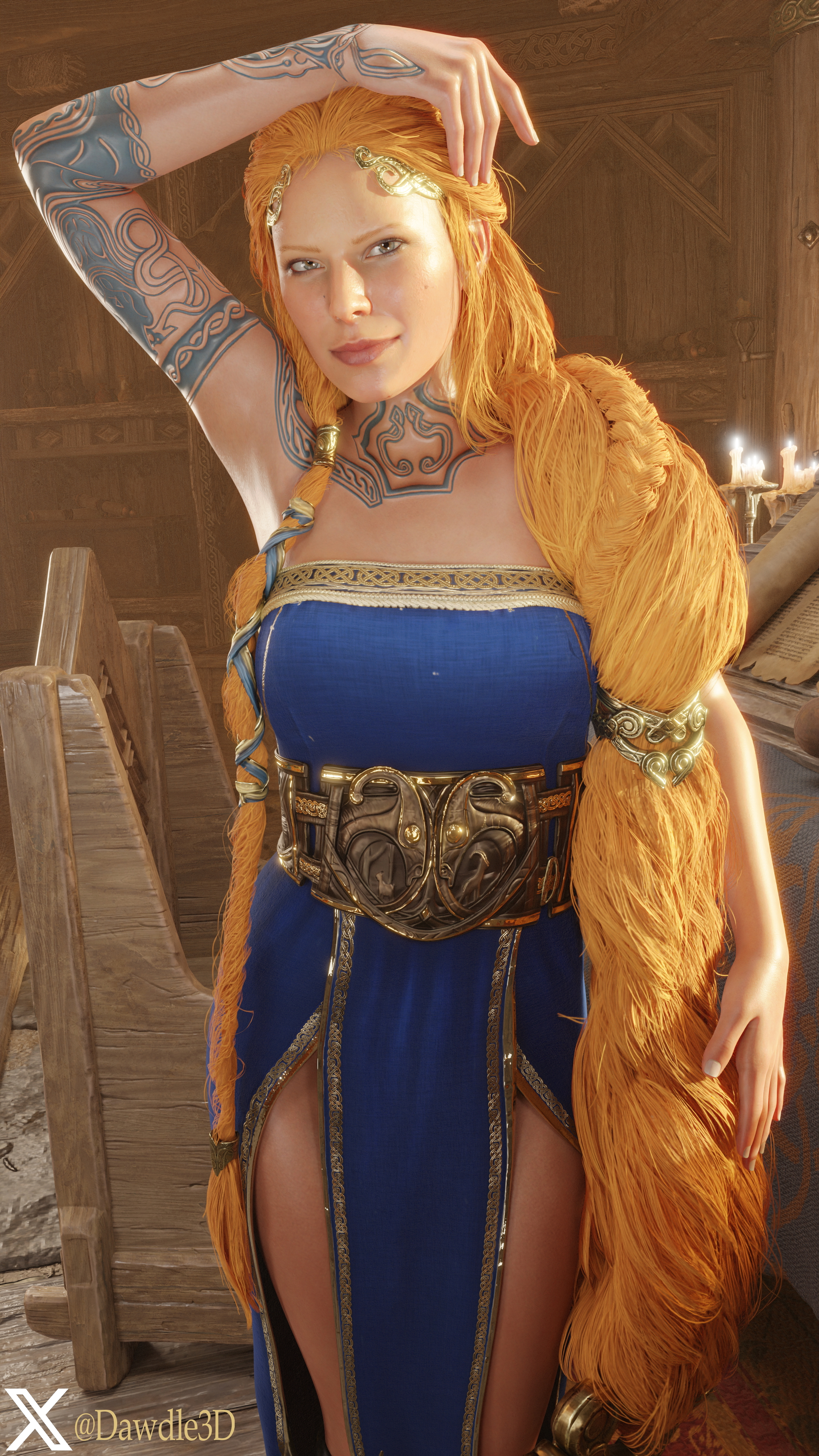 Sif s Private Lesson God Of War Sif Sif (god Of War) 3d Porn Long Hair Blonde Tattoo Nude 4
