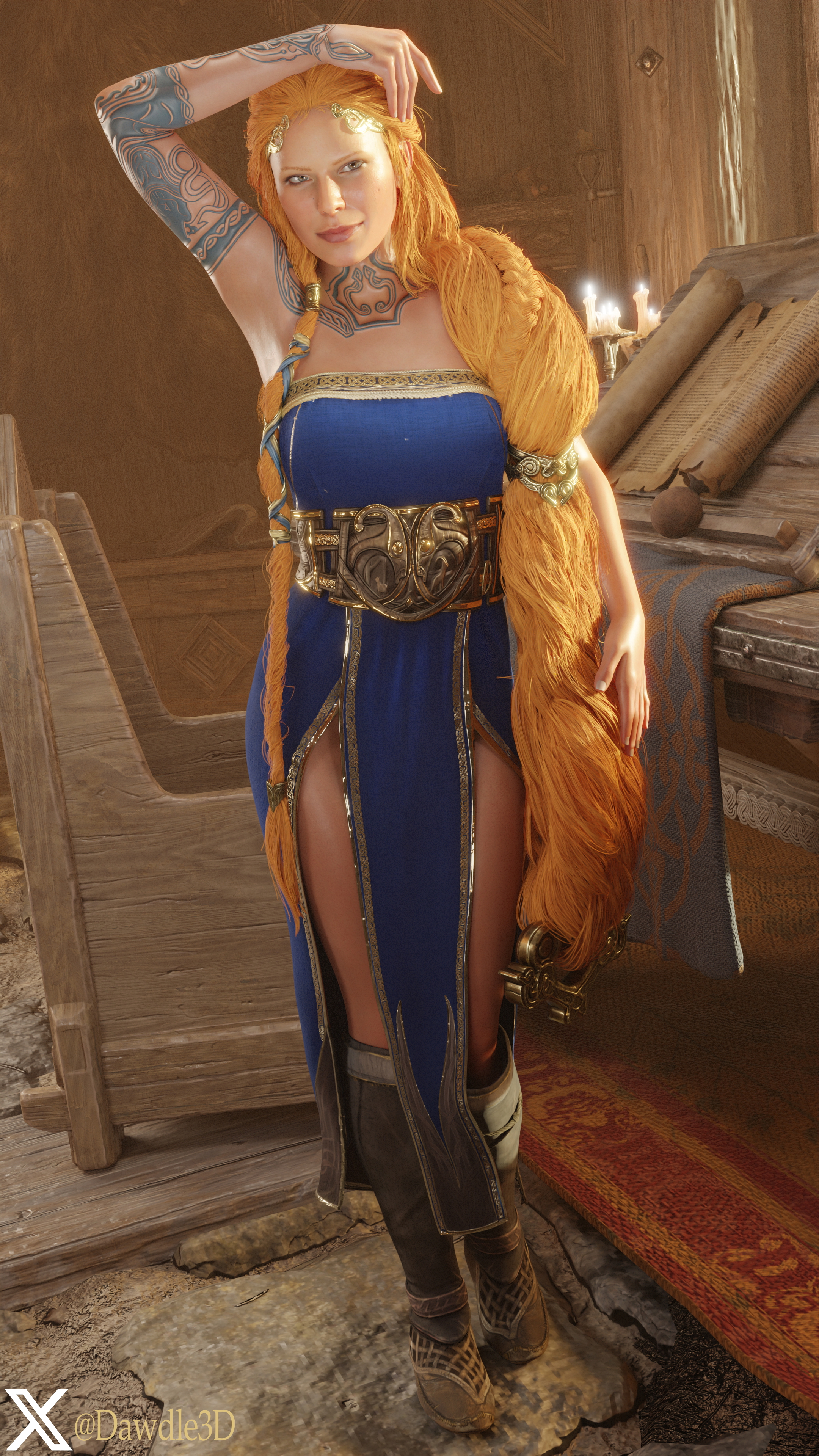 Sif s Private Lesson God Of War Sif Sif (god Of War) 3d Porn Long Hair Blonde Tattoo Nude 6