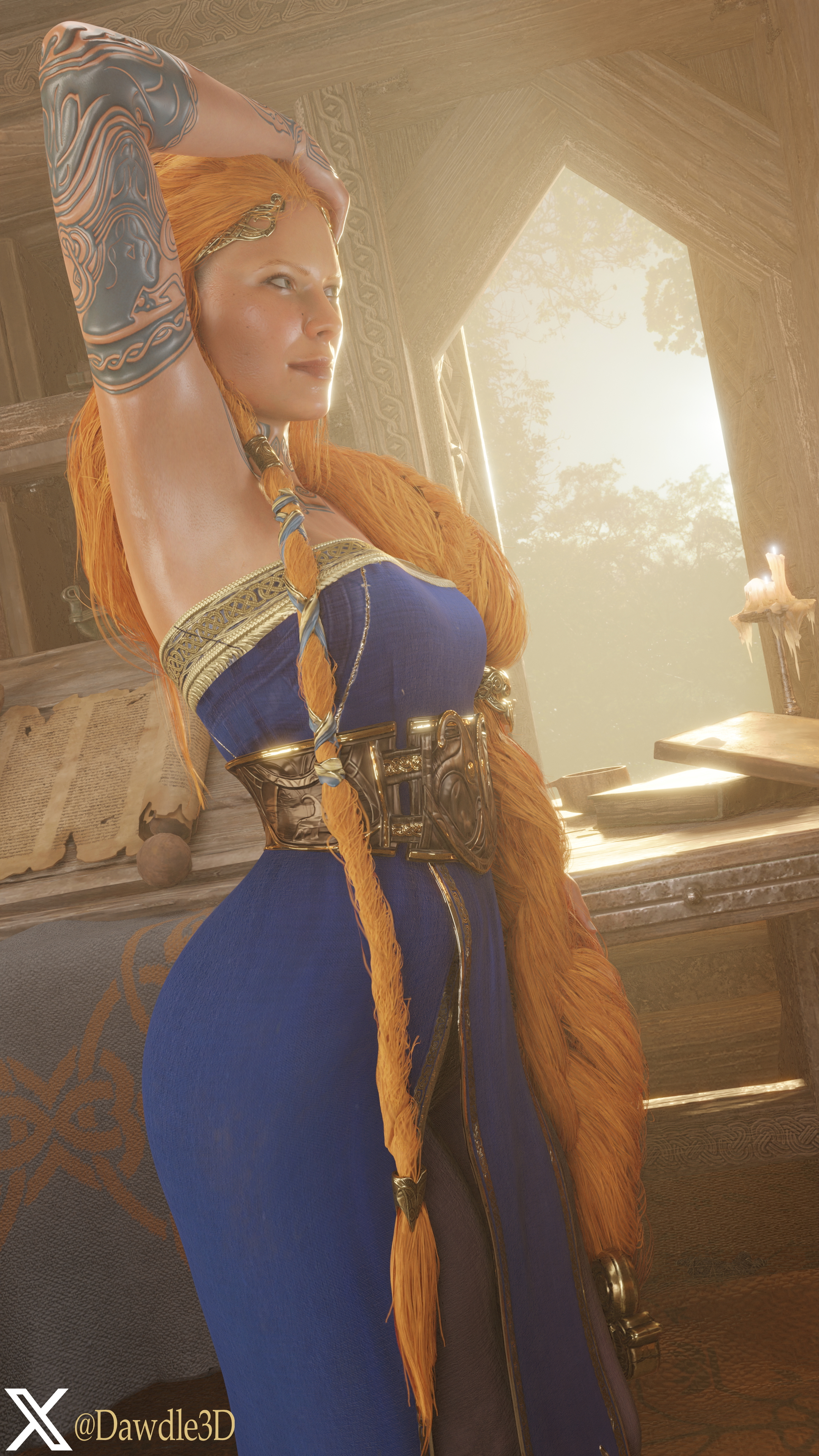 Sif s Private Lesson God Of War Sif Sif (god Of War) 3d Porn Long Hair Blonde Tattoo Nude 9