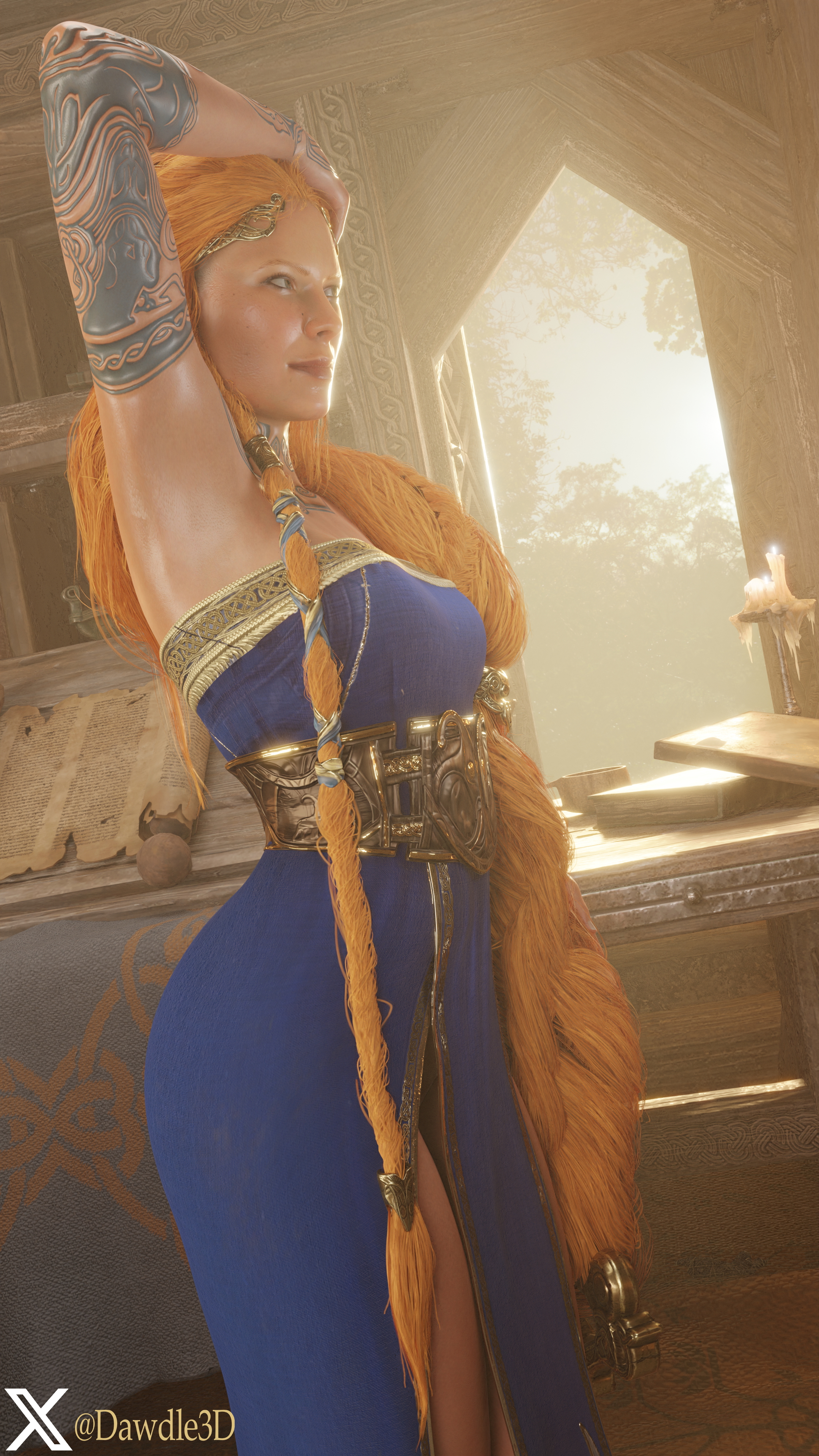 Sif s Private Lesson God Of War Sif Sif (god Of War) 3d Porn Long Hair Blonde Tattoo Nude 10