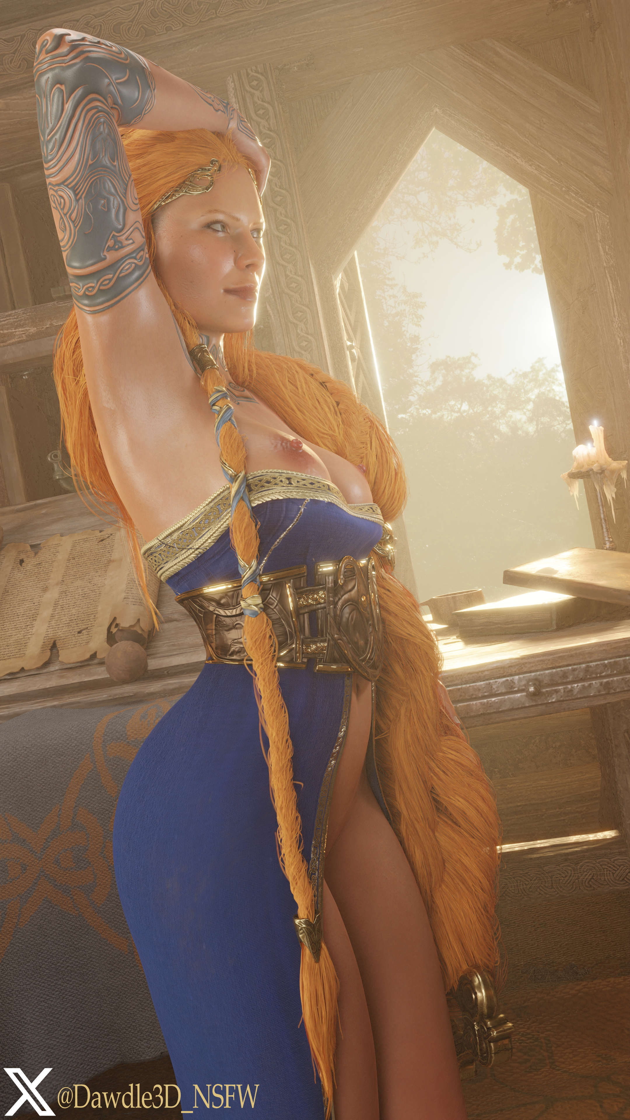 Sif s Private Lesson God Of War Sif Sif (god Of War) 3d Porn Long Hair Blonde Tattoo Nude 11
