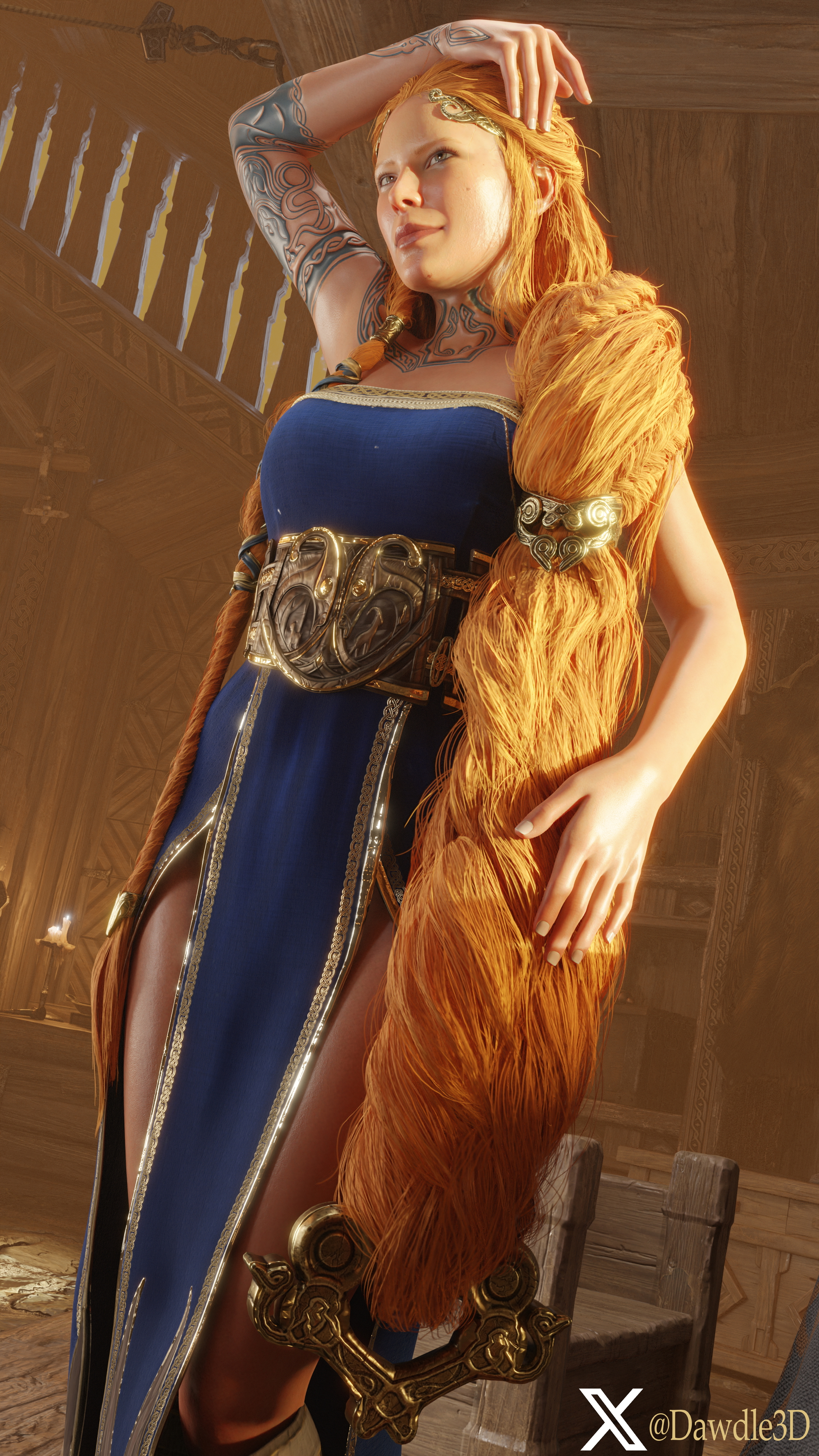 Sif s Private Lesson God Of War Sif Sif (god Of War) 3d Porn Long Hair Blonde Tattoo Nude 14