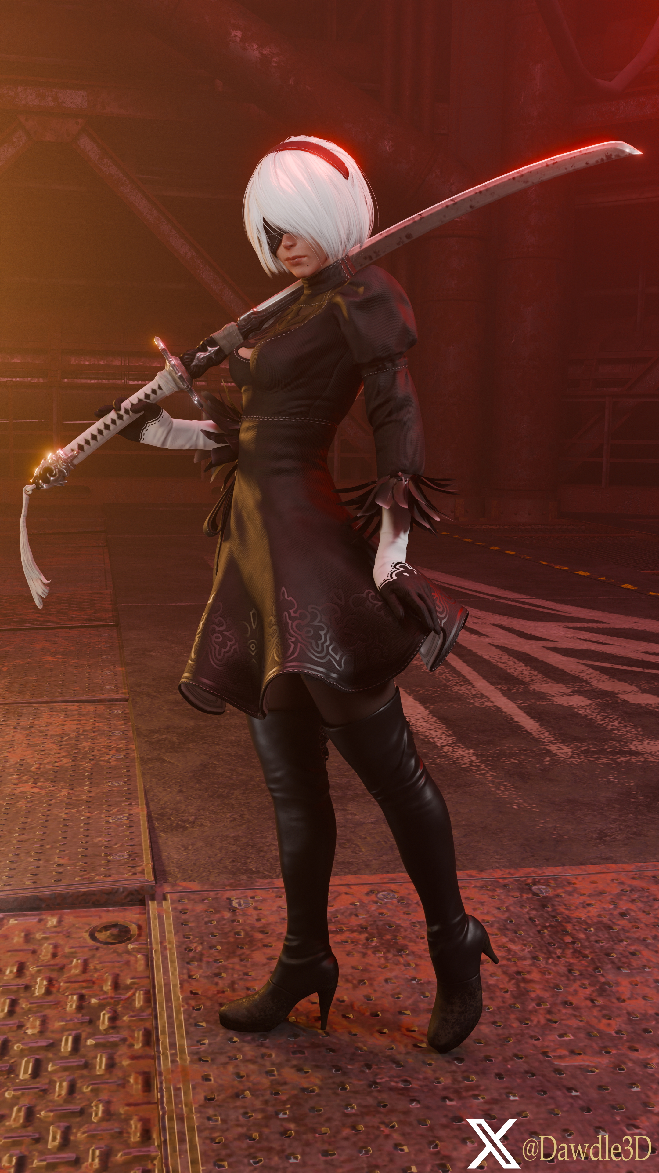 YoRHa 2B Nier Automata 2b Yorha2b Yorha 2b 3d Porn Blindfolded High Heels Nude 2