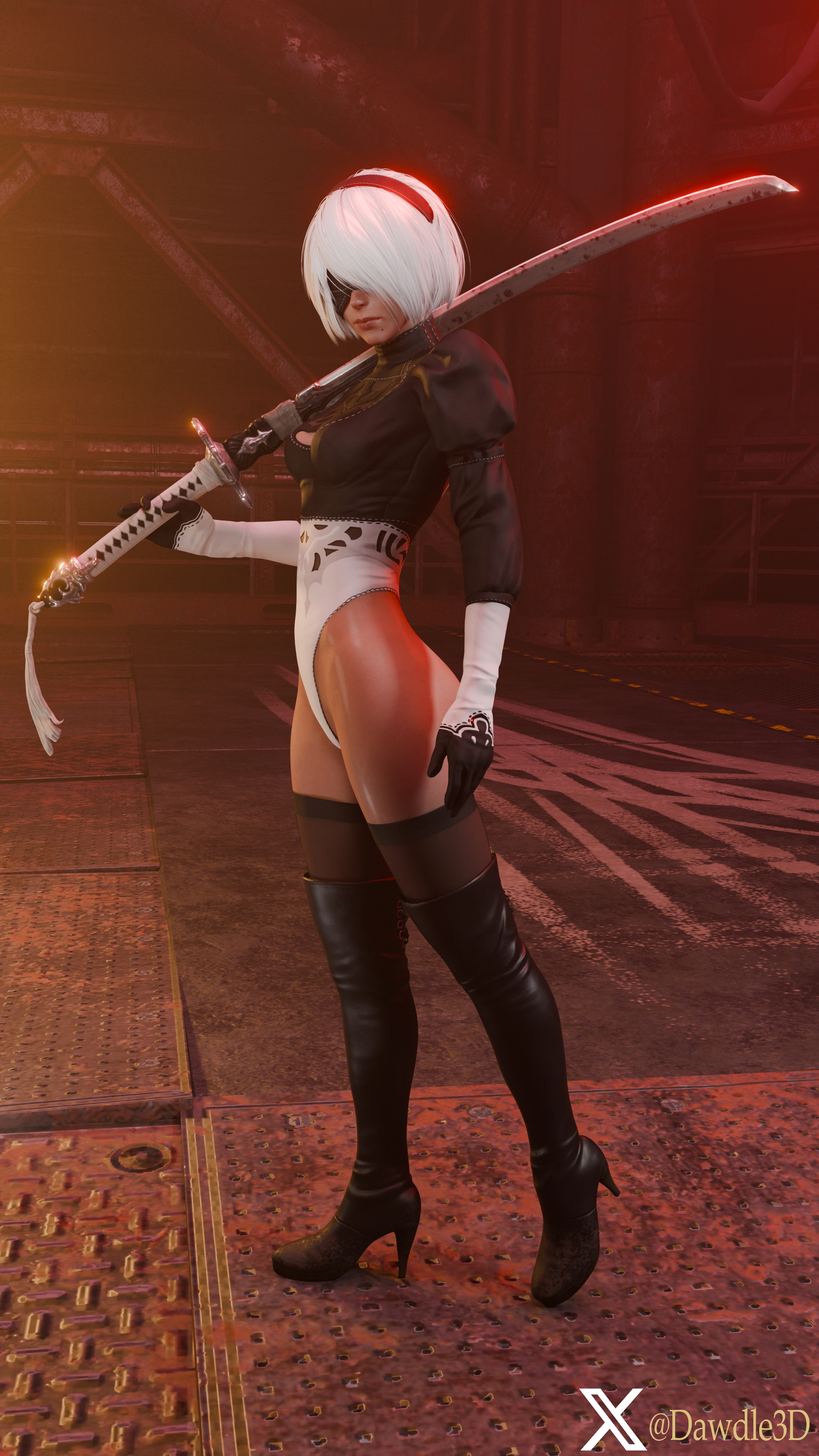 YoRHa 2B Nier Automata 2b Yorha2b Yorha 2b 3d Porn Blindfolded High Heels Nude 3