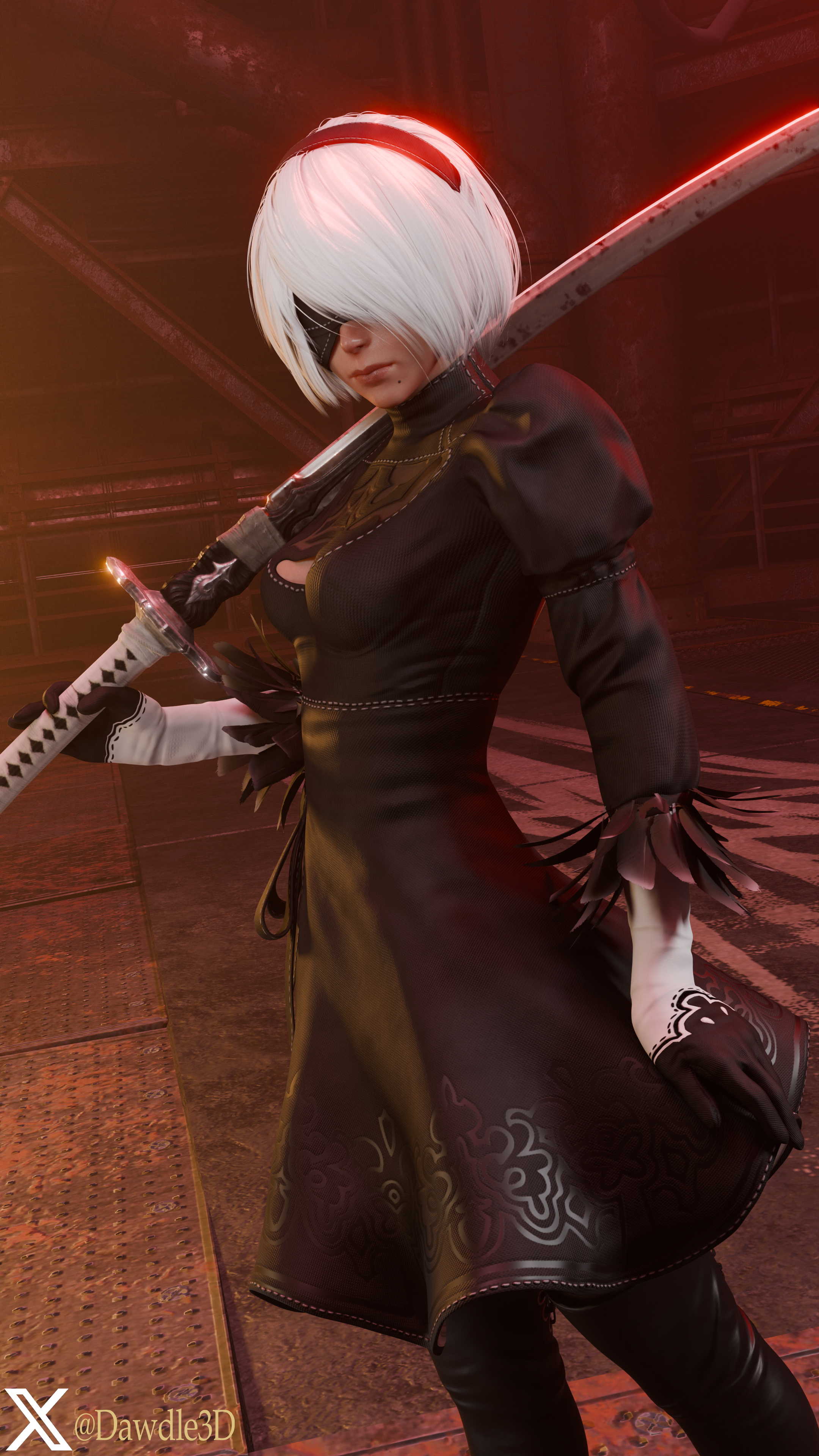 YoRHa 2B Nier Automata 2b Yorha2b Yorha 2b 3d Porn Blindfolded High Heels Nude 4
