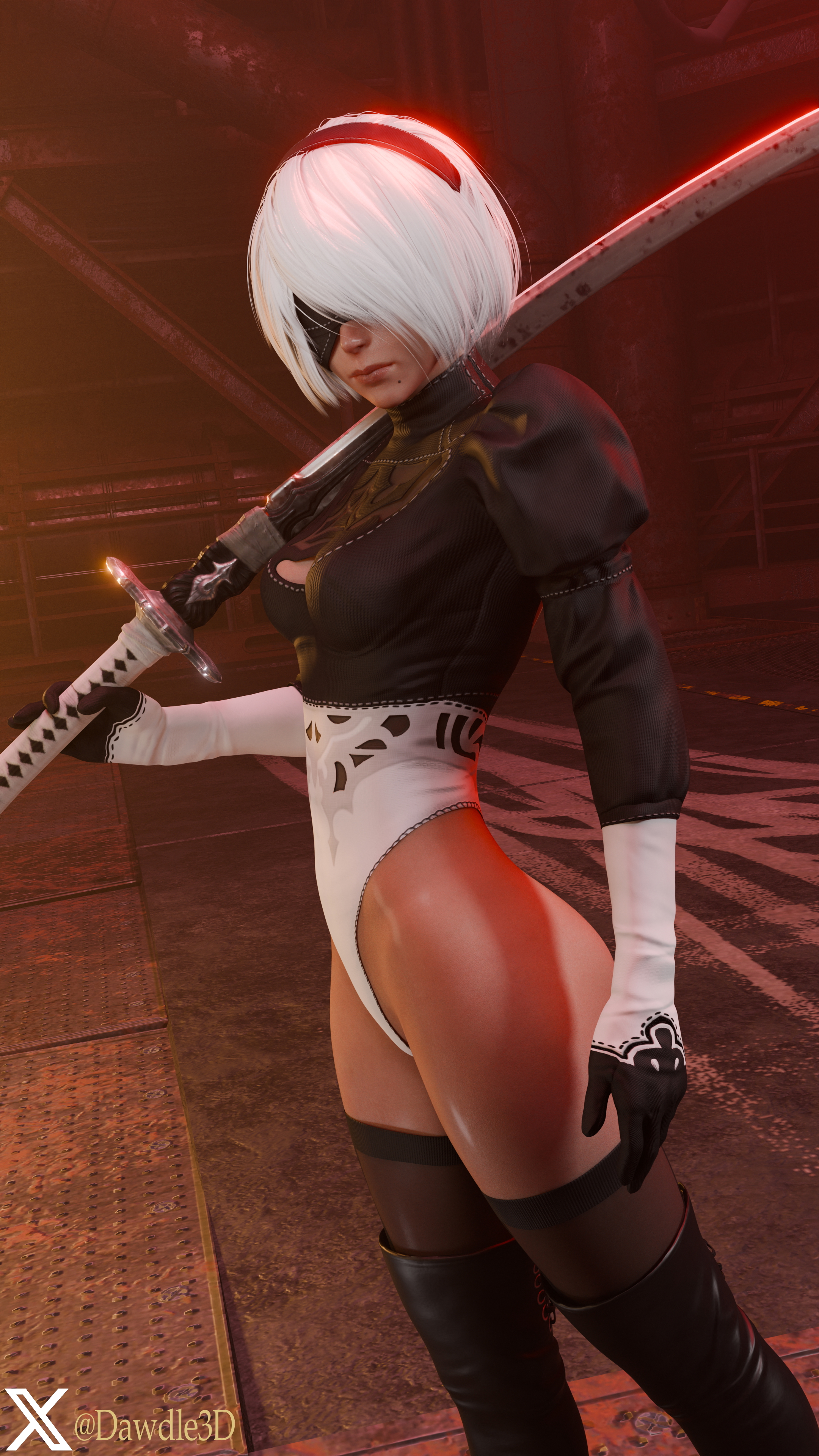 YoRHa 2B Nier Automata 2b Yorha2b Yorha 2b 3d Porn Blindfolded High Heels Nude 5