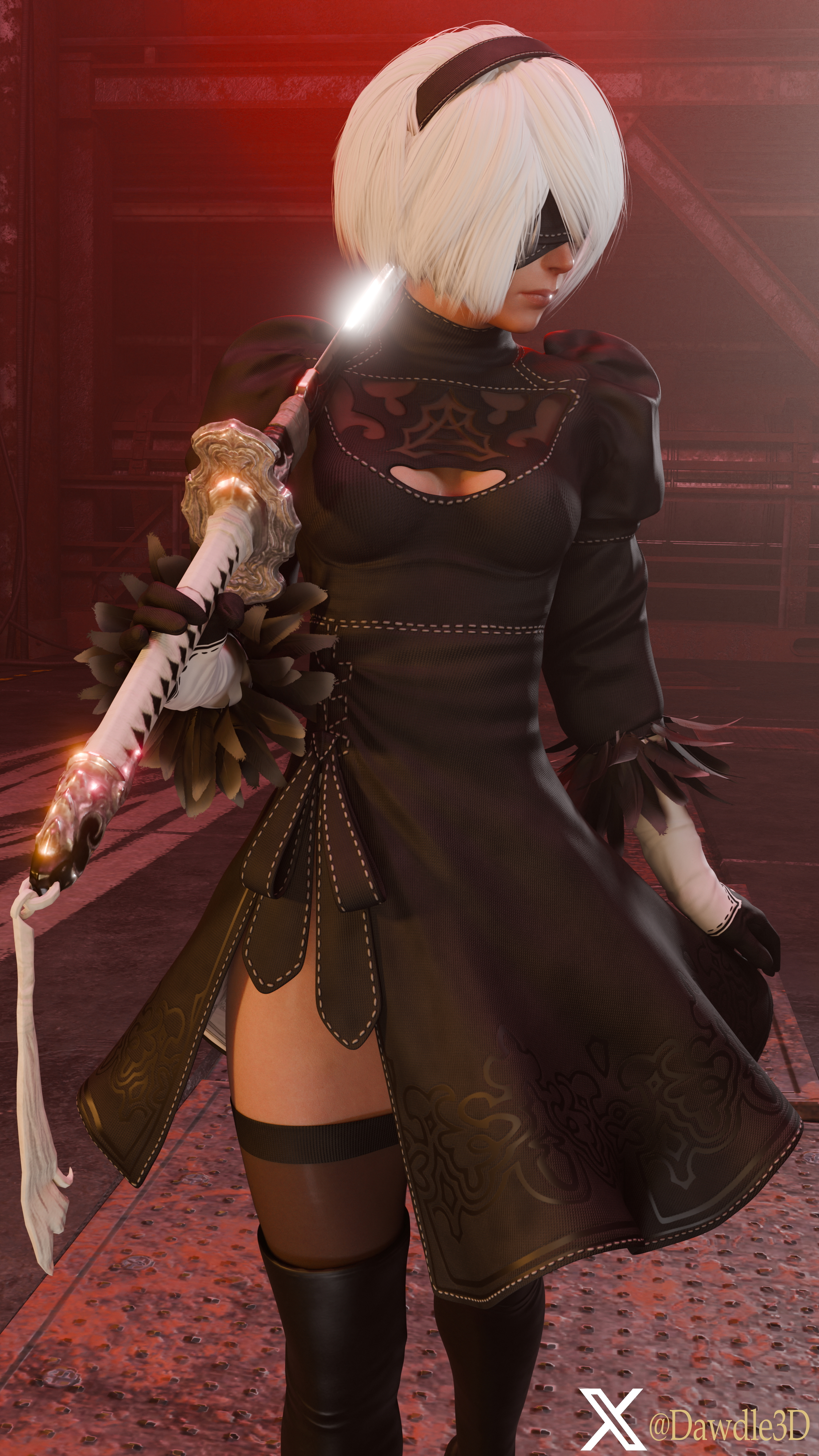 YoRHa 2B Nier Automata 2b Yorha2b Yorha 2b 3d Porn Blindfolded High Heels Nude 7