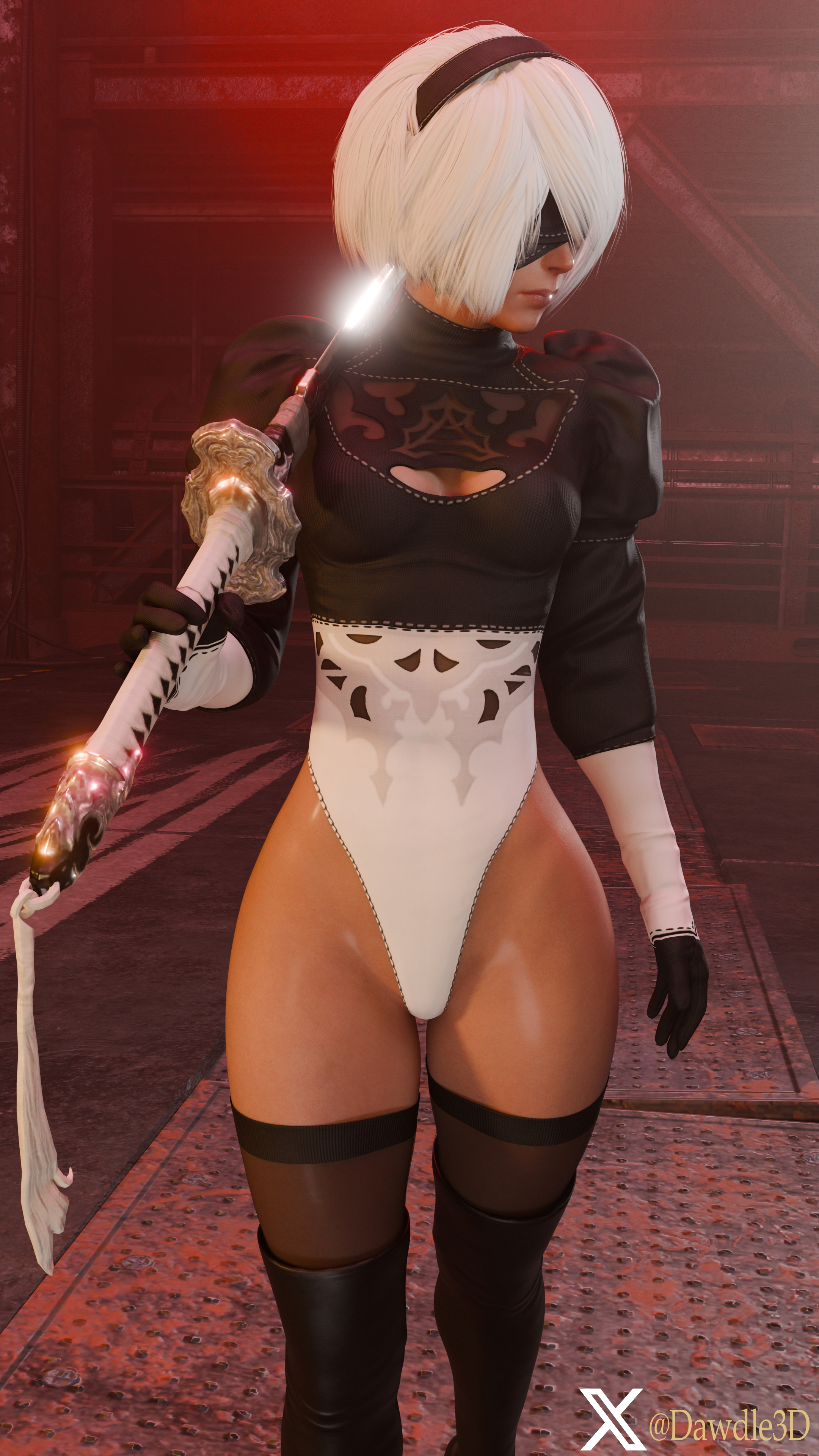 YoRHa 2B Nier Automata 2b Yorha2b Yorha 2b 3d Porn Blindfolded High Heels Nude 8