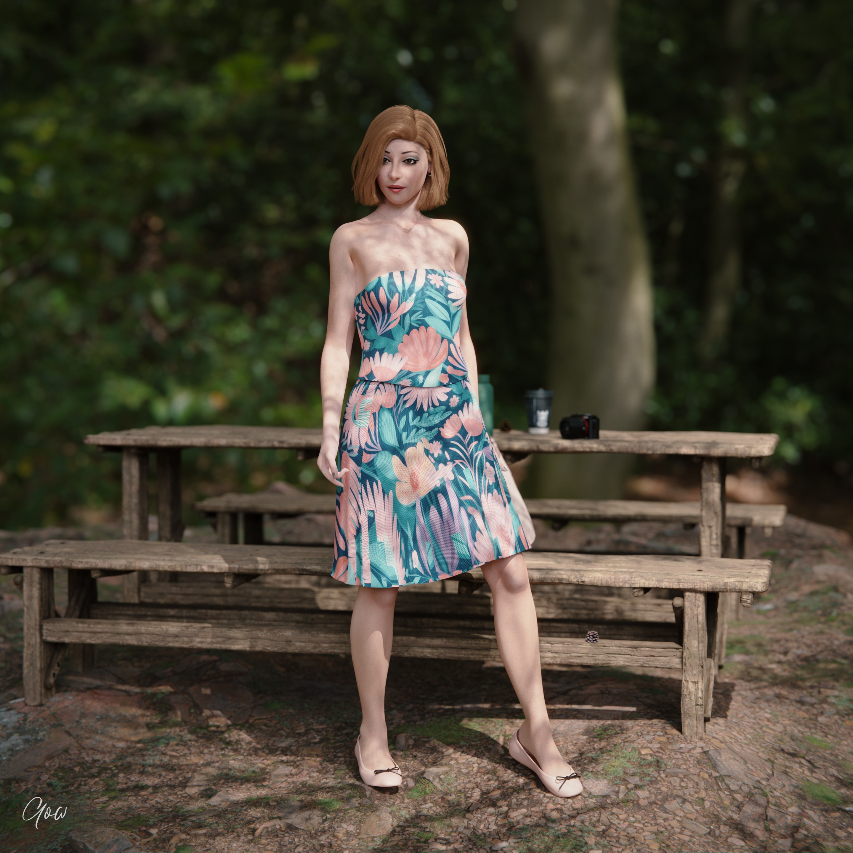Outdoor tease set  part 1 White Photorealistic Dress Partially_clothed Clothed Wet Pussy Panties Milf Sexy Upskirt Original Character Tease Story Photoshoot Legs Spread Legs Outdoor Forest Posing Standing 3dnsfw 3d Porn 4
