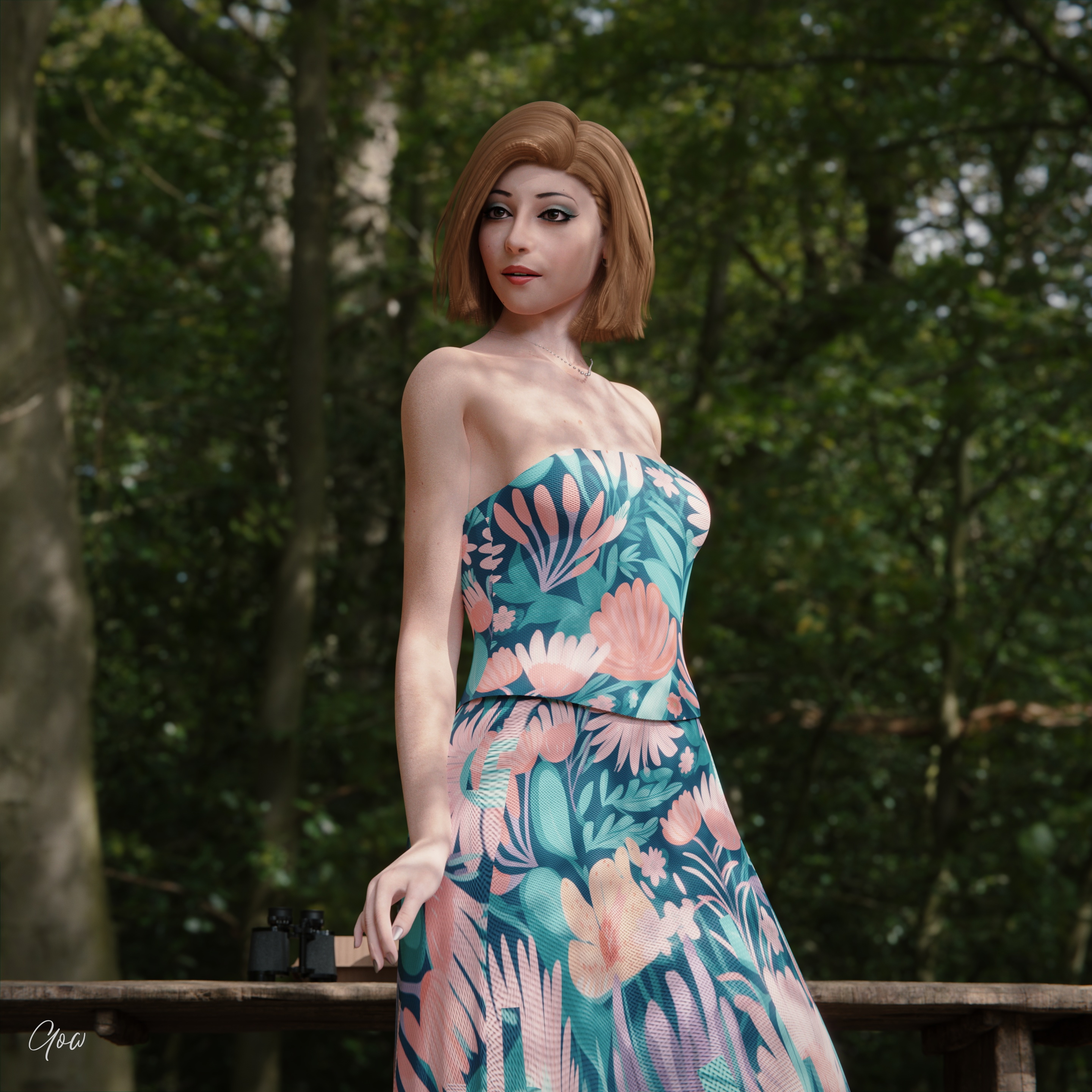 Outdoor tease set  part 1 White Photorealistic Dress Partially_clothed Clothed Wet Pussy Panties Milf Sexy Upskirt Original Character Tease Story Photoshoot Legs Spread Legs Outdoor Forest Posing Standing 3dnsfw 3d Porn 6