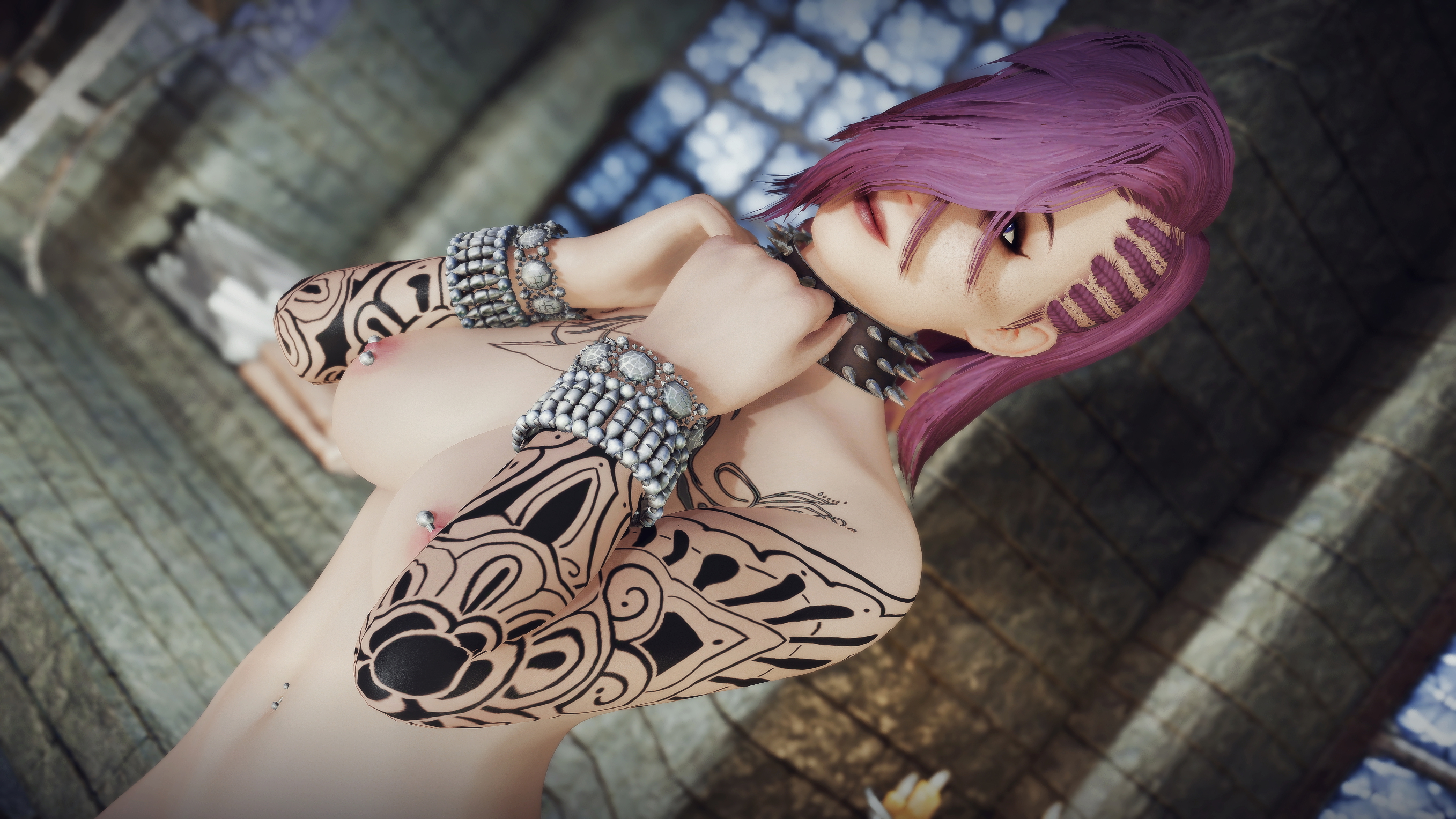 Marie - patreon.com/Skyrim4everNSFWvideos Skyrim Glasses Original Character Big Tits Big Ass Sexy Tattoo