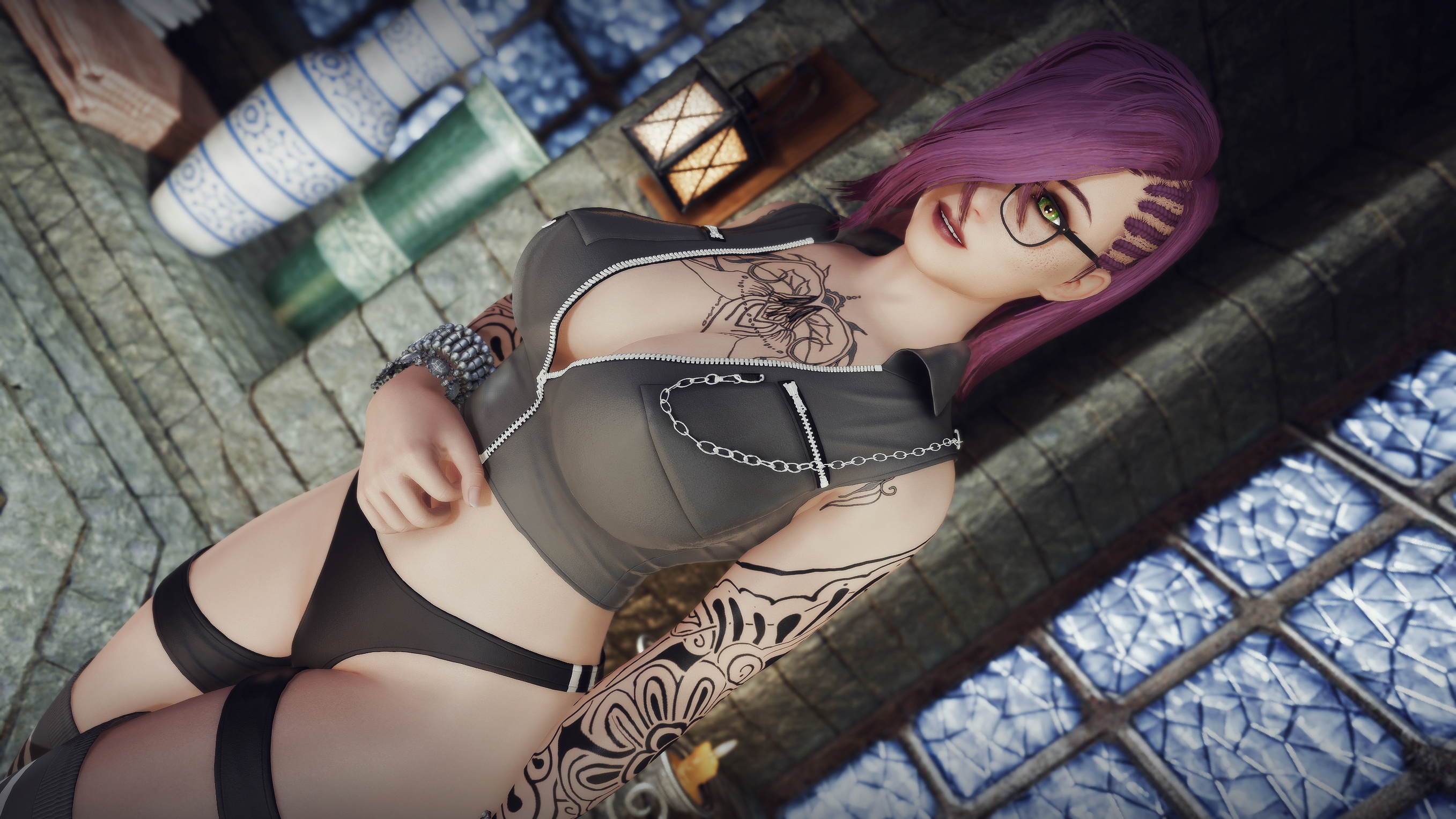 Marie - patreon.com/Skyrim4everNSFWvideos Skyrim Glasses Original Character Big Tits Big Ass Sexy Tattoo 4
