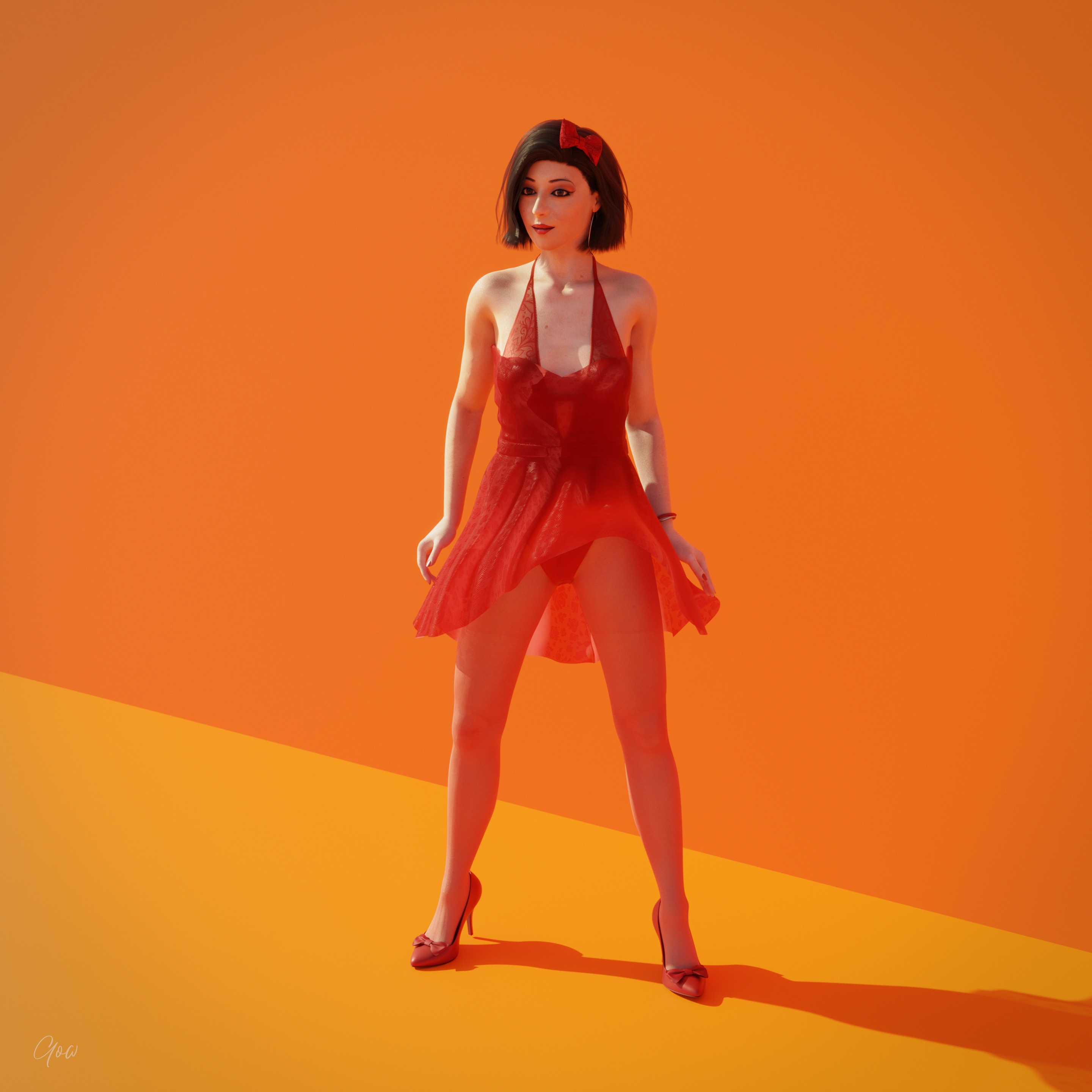 Original Red - Part One and Two Orange Original Character Lady Natural Boobs Natural Tits Photoshoot Brunette Pantyhose Dress Party Dress Skirt Upskirt Orgasm Squirting High Heels Legs Spread Legs Bodysuit Body Standing 2