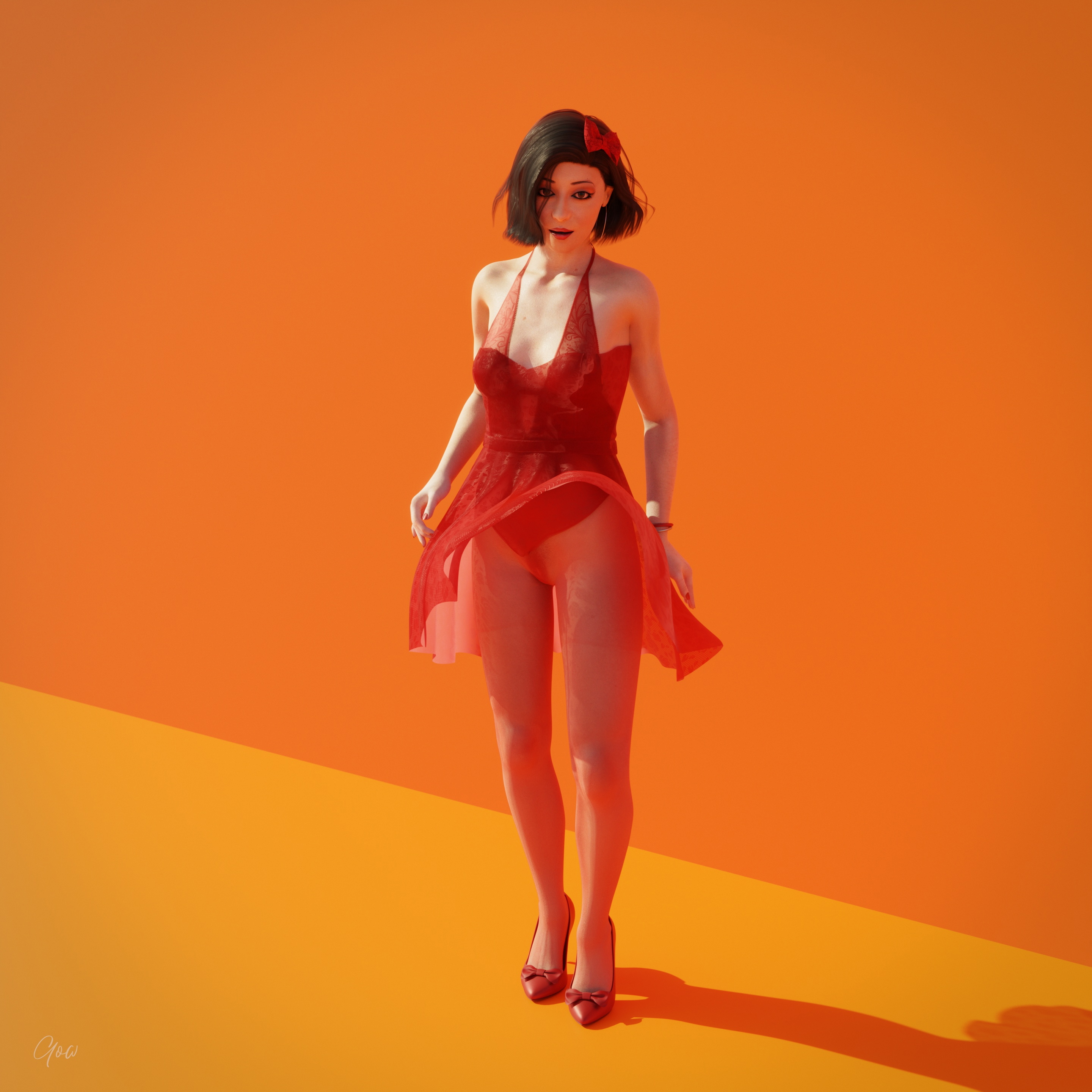 Original Red - Part One and Two Orange Original Character Lady Natural Boobs Natural Tits Photoshoot Brunette Pantyhose Dress Party Dress Skirt Upskirt Orgasm Squirting High Heels Legs Spread Legs Bodysuit Body Standing 8