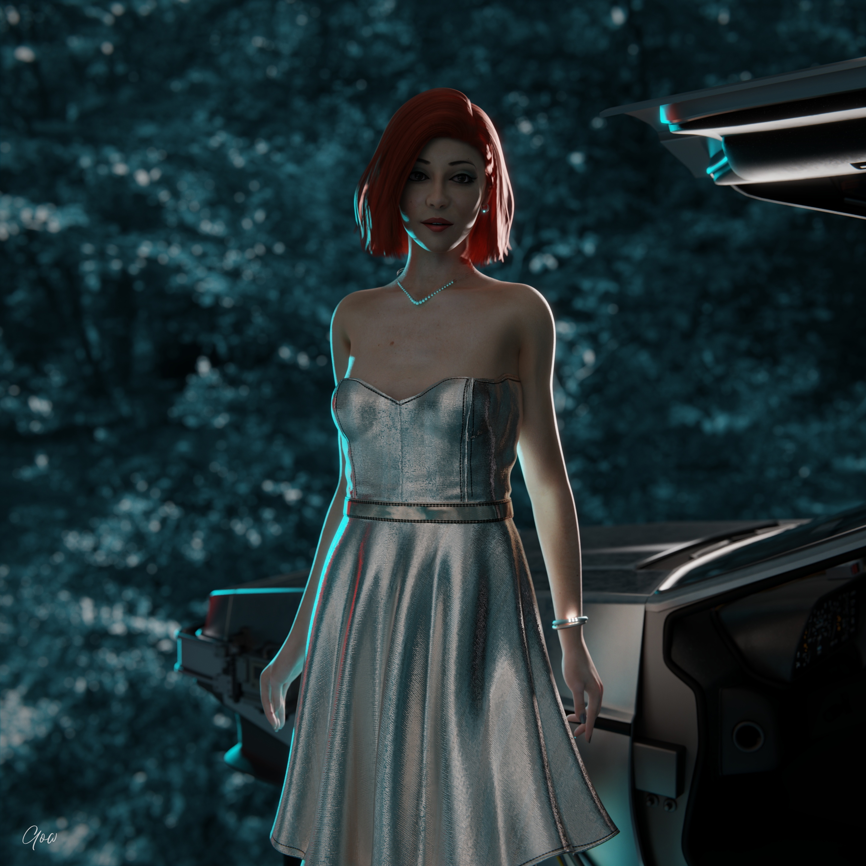 Where we re going  we don t need hoverboards. White Clothed Legs Night Party Dress Red Hair Fly Flying