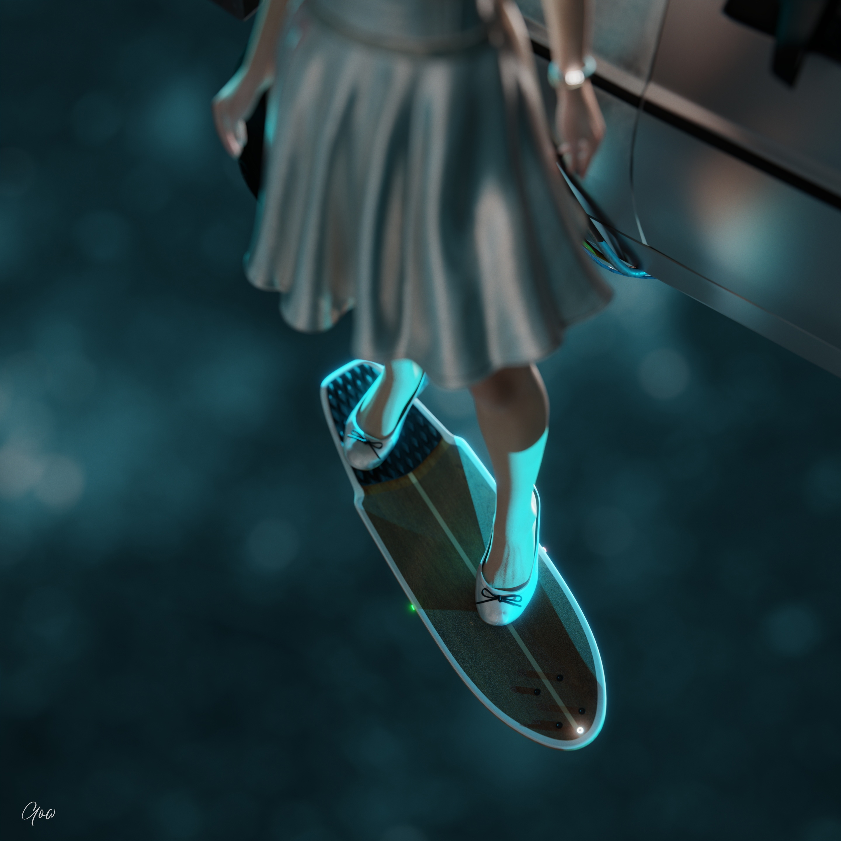 Where we re going  we don t need hoverboards. White Clothed Legs Night Party Dress Red Hair Fly Flying 2