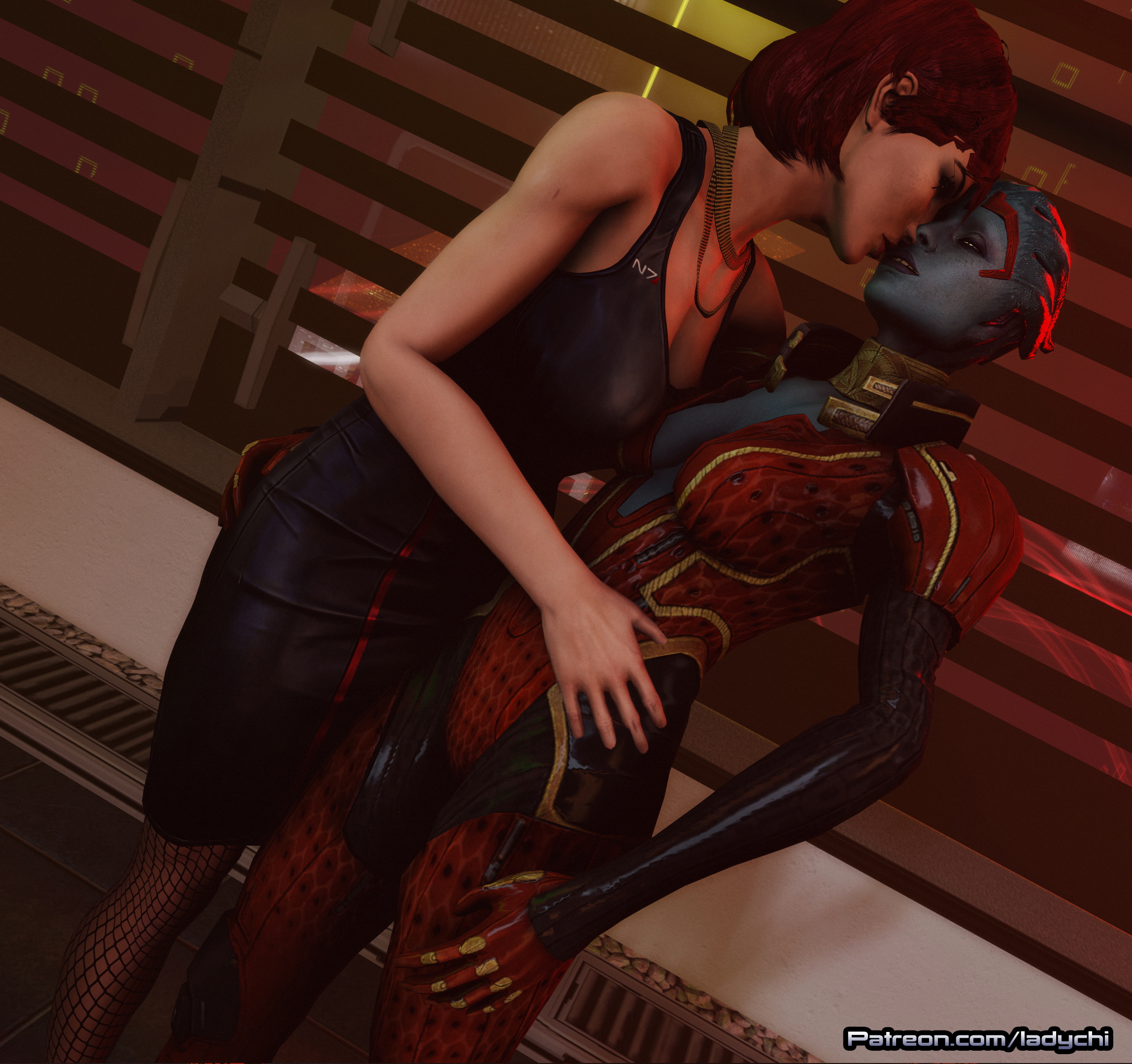 Shepard and Samara s share a romantic moment. Mass Effect Asari (mass Effect) Samara Commander Shepard Boobs Lesbians Pussy Fishnet Stockings Lingerie Ass Kissing Romance Sfw Video Games Lesbian Nipples 3