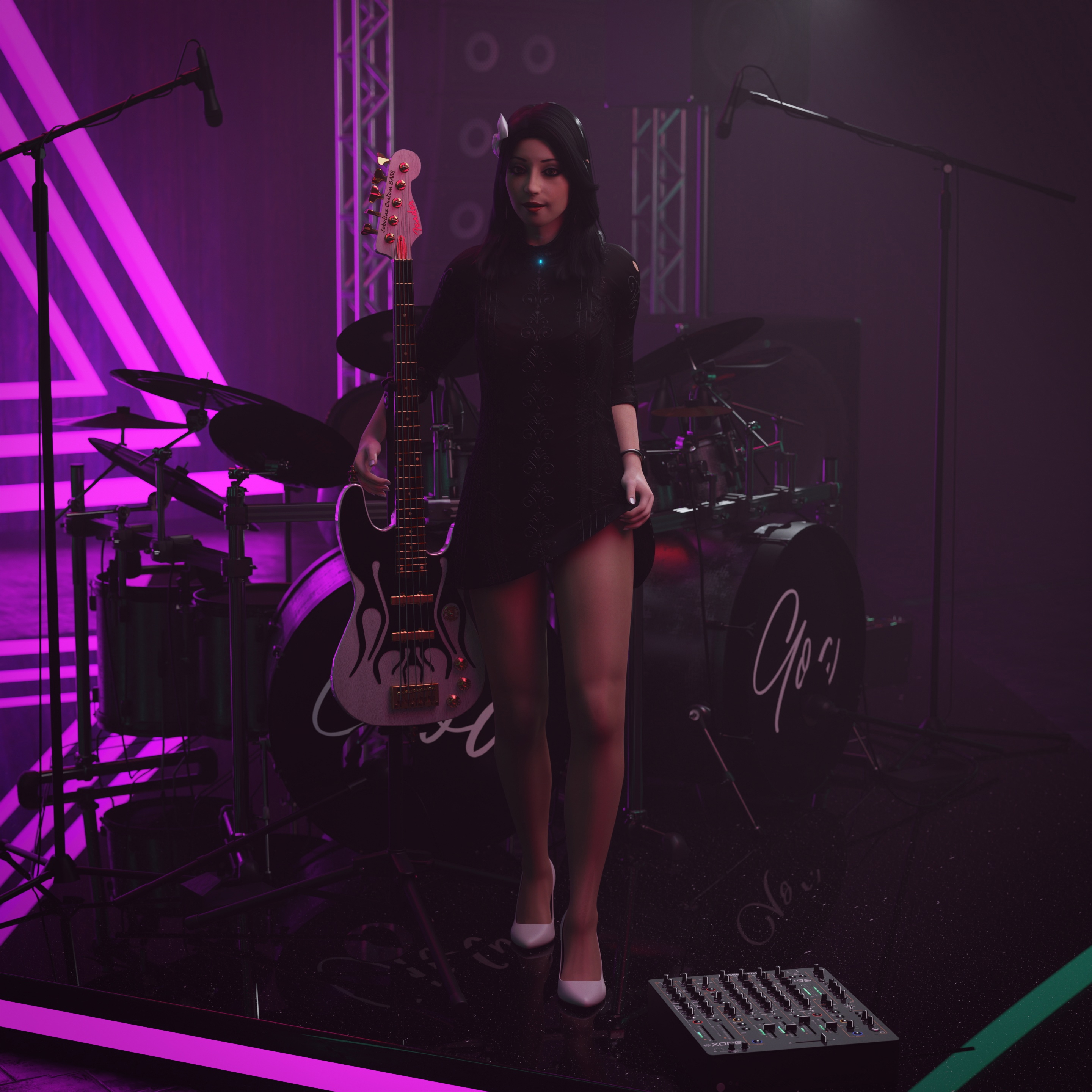 SMGO Pt2 White Music Pantyhose High Heels Black Hair Black Dress Party Dress Cosplay Upskirt Skirt Clothed Partially_clothed Brunette Sexy Sexy Lingerie Milf No Panties Legs Sitting Standing 5