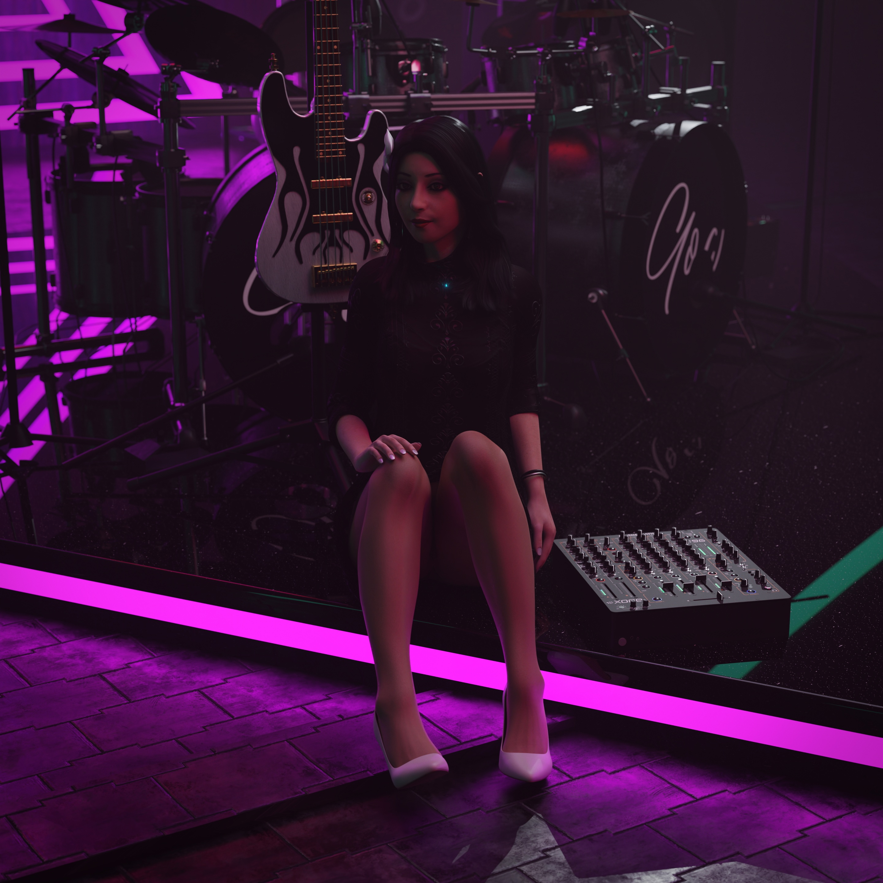 SMGO Pt2 White Music Pantyhose High Heels Black Hair Black Dress Party Dress Cosplay Upskirt Skirt Clothed Partially_clothed Brunette Sexy Sexy Lingerie Milf No Panties Legs Sitting Standing 9