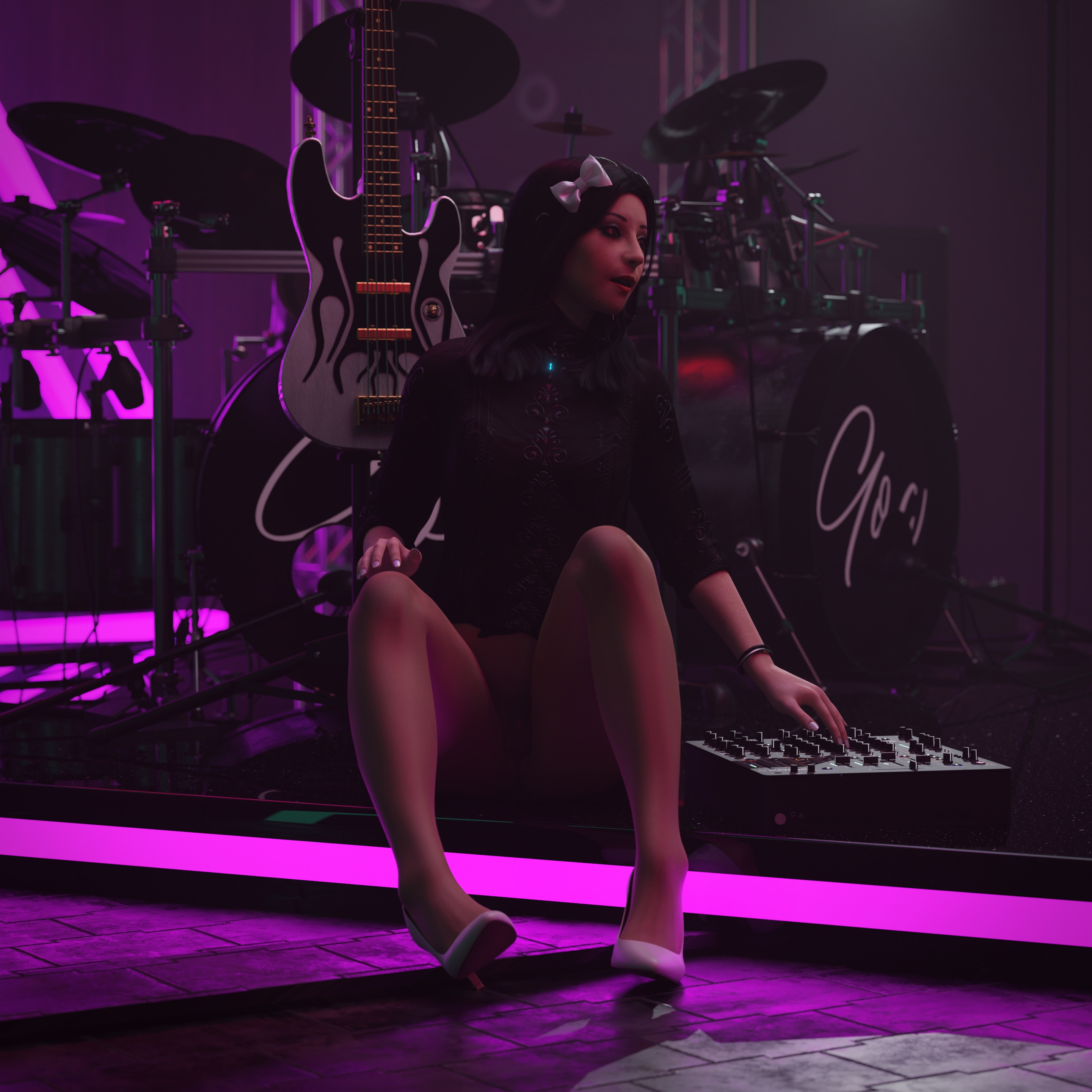 SMGO Pt2 White Music Pantyhose High Heels Black Hair Black Dress Party Dress Cosplay Upskirt Skirt Clothed Partially_clothed Brunette Sexy Sexy Lingerie Milf No Panties Legs Sitting Standing 10