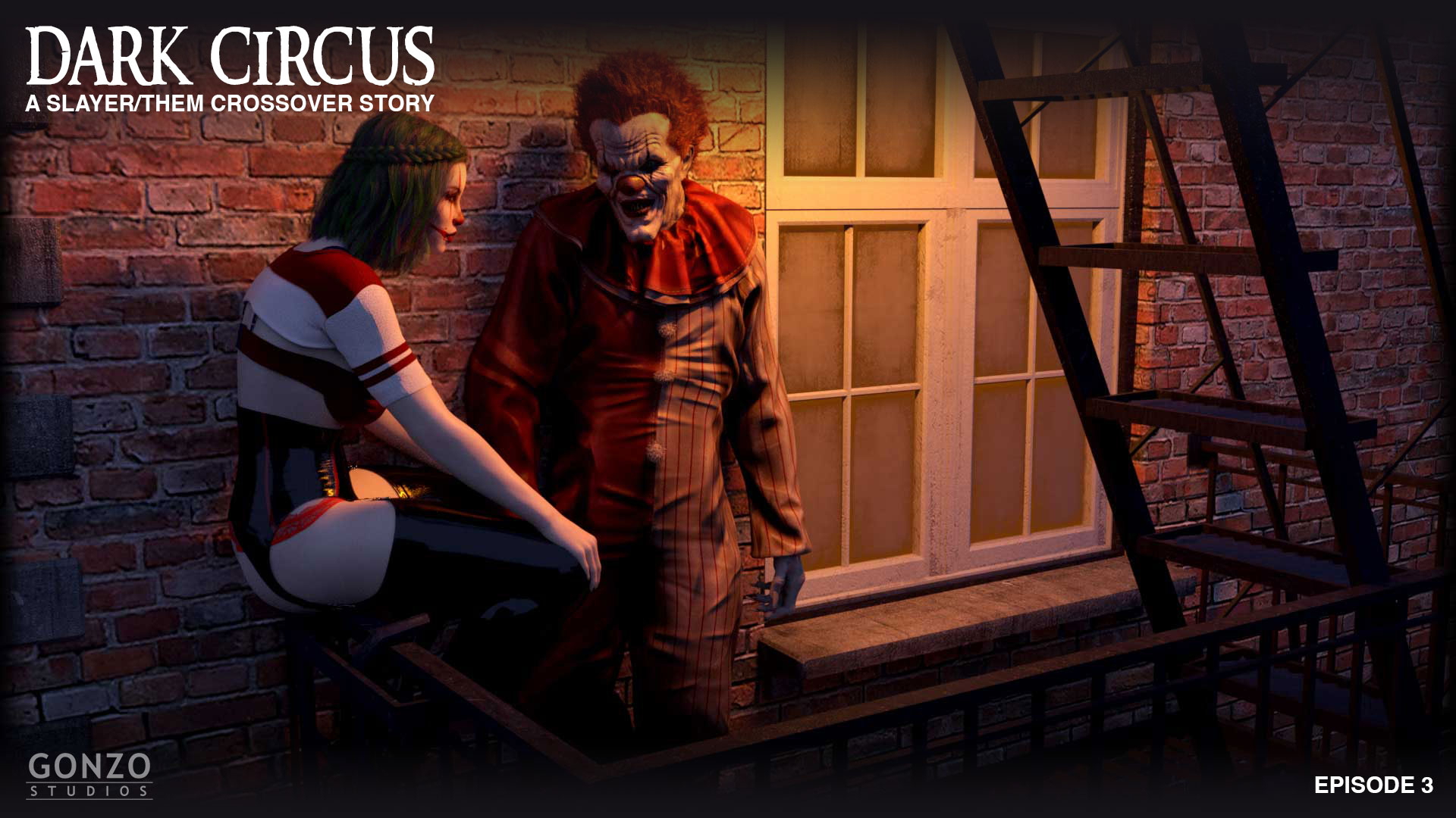 two clowns sitting on a balcony