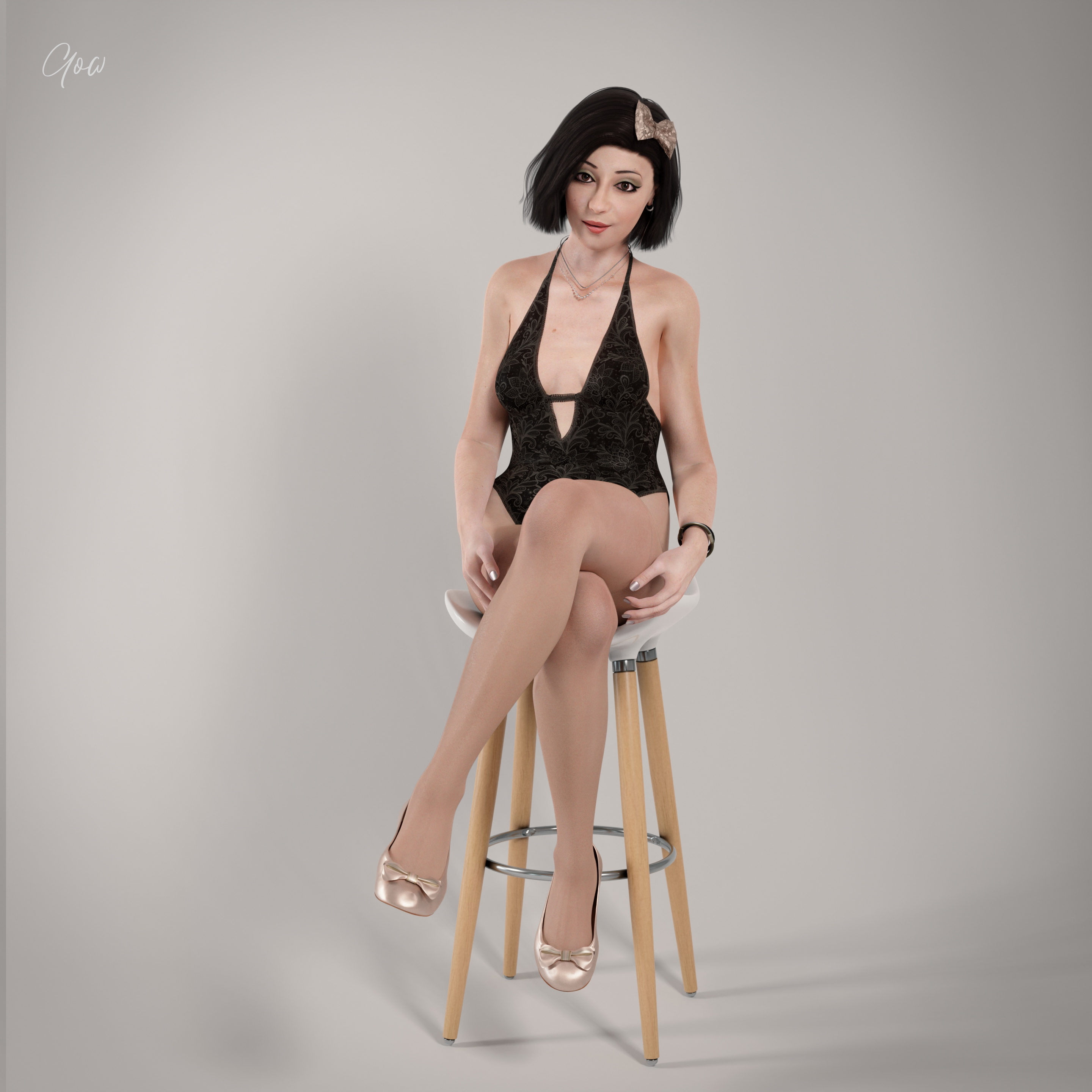 Rona - Olive Casual - PT2 - Photo studio set  Posing Cosplay Partially_clothed Legs Photorealistic Indoor Pantyhose Nylon Studio Lighting Sneakers Natural Tits Natural Boobs Sexy Milf Sexy Brunette Brunette Bodysuit Corset