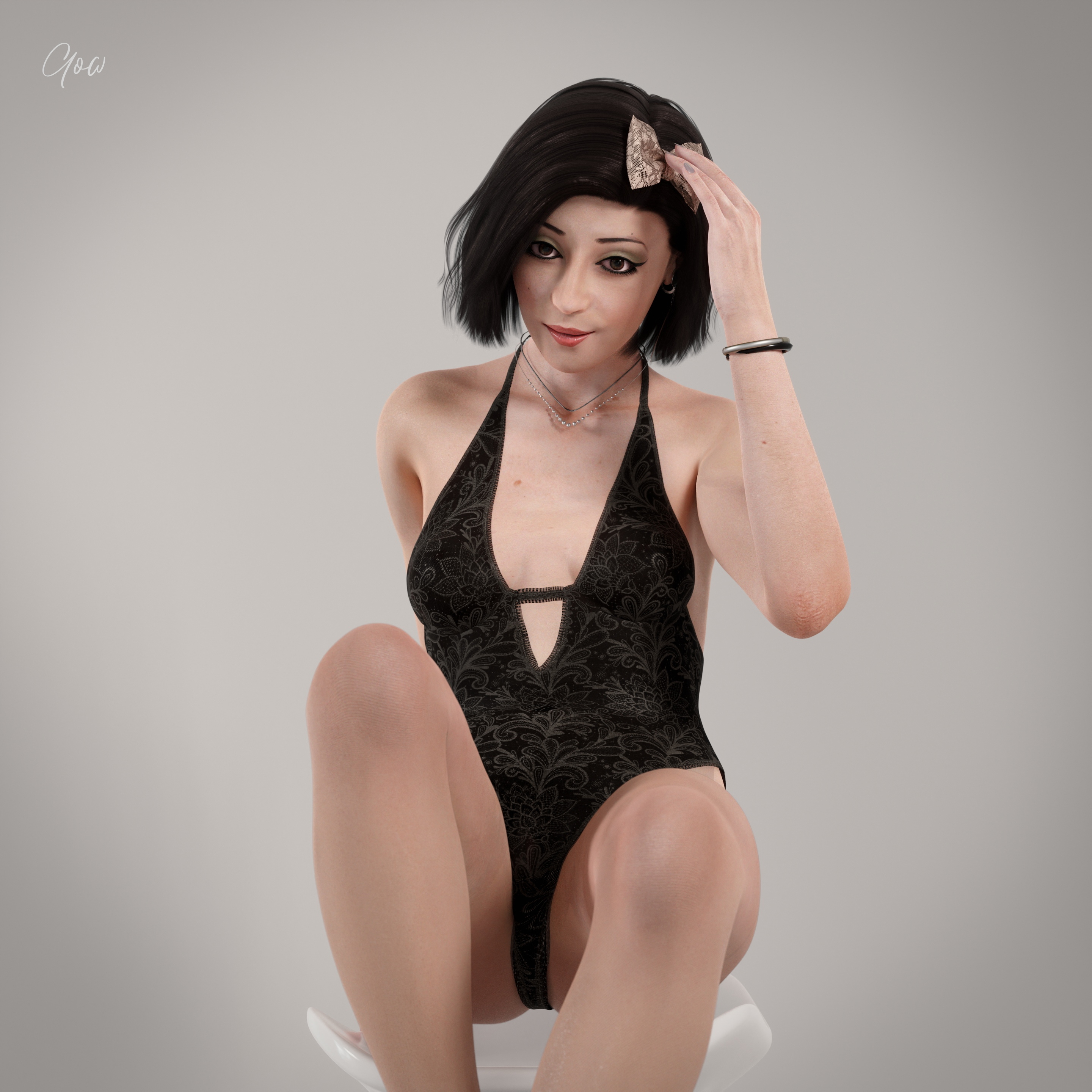 Rona - Olive Casual - PT2 - Photo studio set  Posing Cosplay Partially_clothed Legs Photorealistic Indoor Pantyhose Nylon Studio Lighting Sneakers Natural Tits Natural Boobs Sexy Milf Sexy Brunette Brunette Bodysuit Corset 3