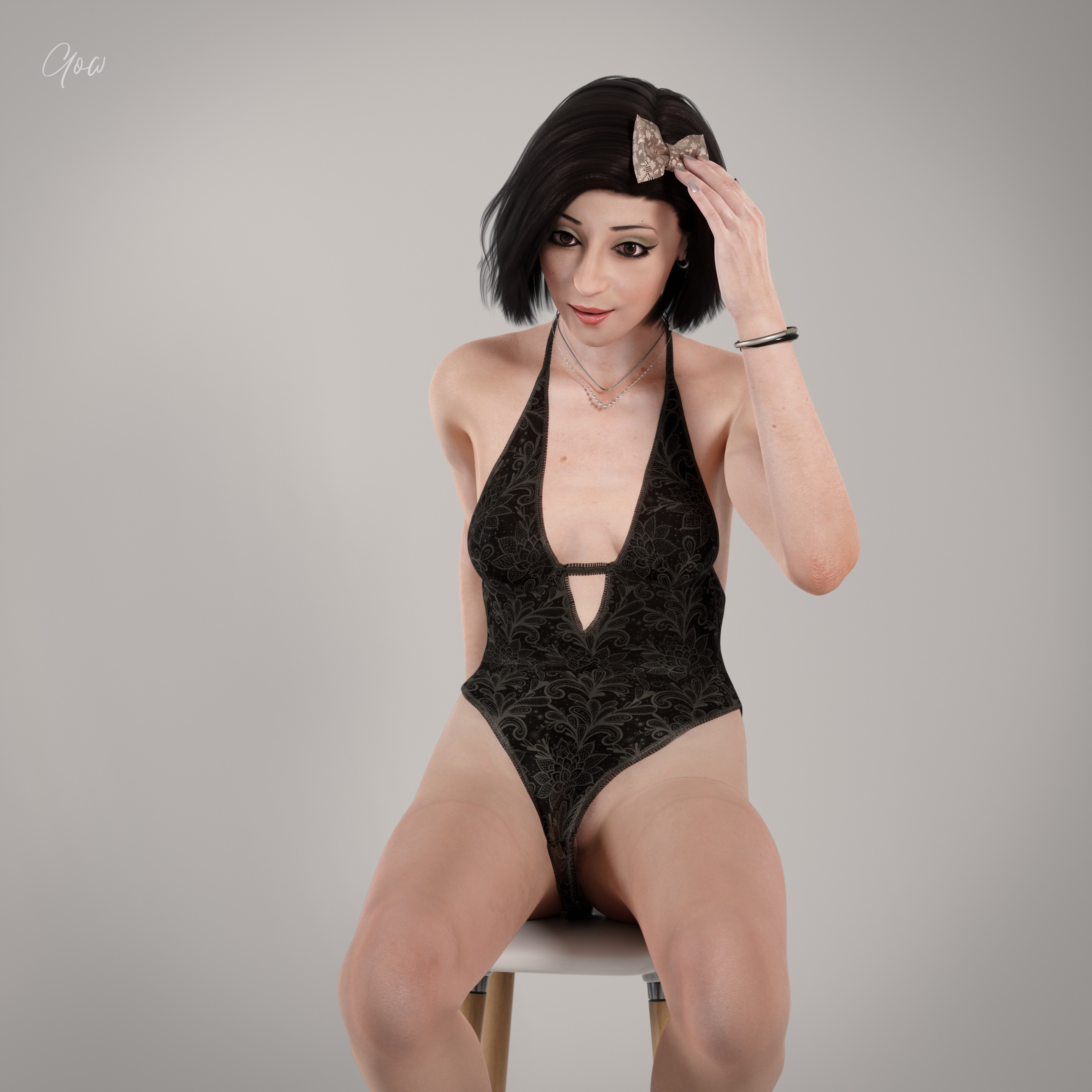 Rona - Olive Casual - PT2 - Photo studio set  Posing Cosplay Partially_clothed Legs Photorealistic Indoor Pantyhose Nylon Studio Lighting Sneakers Natural Tits Natural Boobs Sexy Milf Sexy Brunette Brunette Bodysuit Corset 5