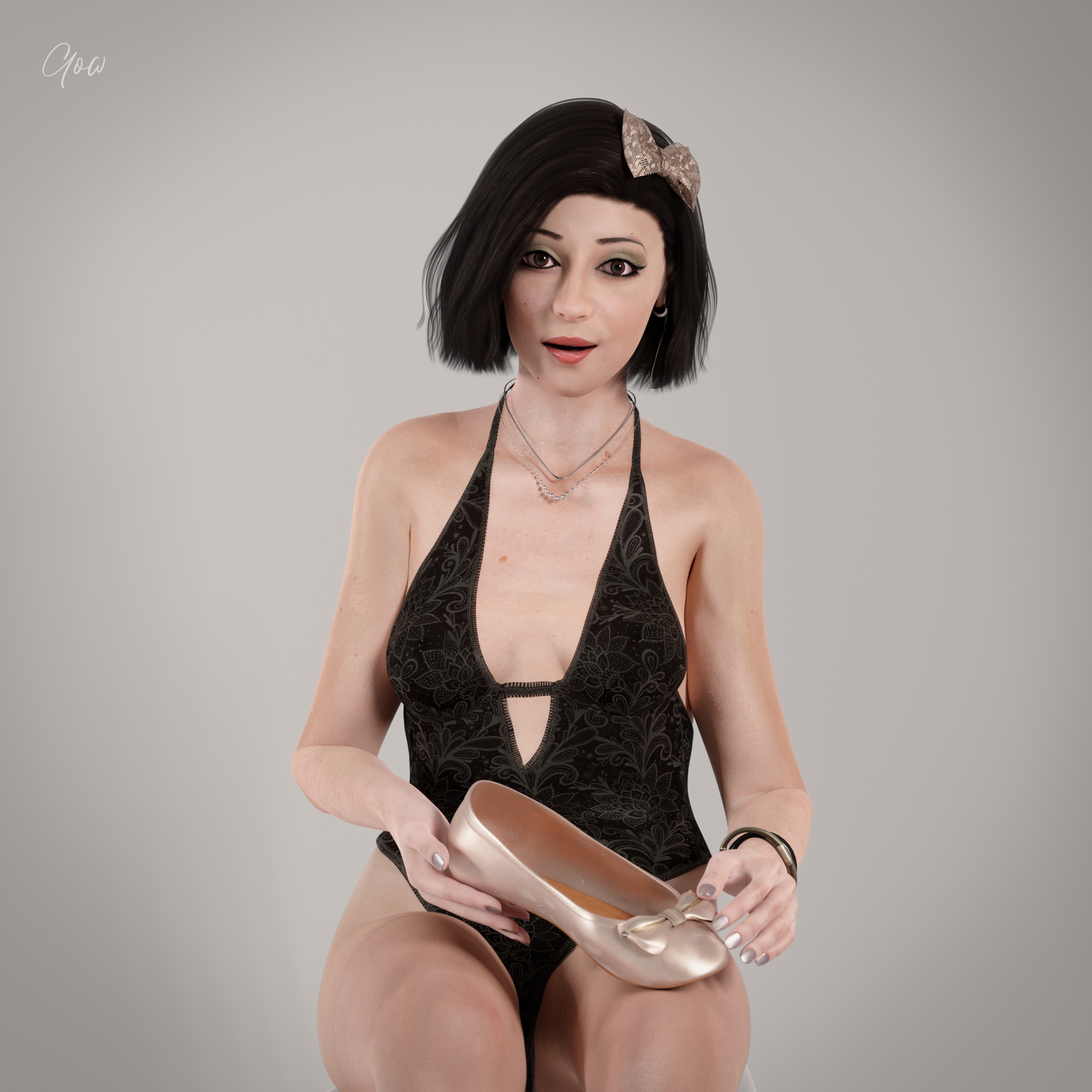 Rona - Olive Casual - PT2 - Photo studio set  Posing Cosplay Partially_clothed Legs Photorealistic Indoor Pantyhose Nylon Studio Lighting Sneakers Natural Tits Natural Boobs Sexy Milf Sexy Brunette Brunette Bodysuit Corset 7
