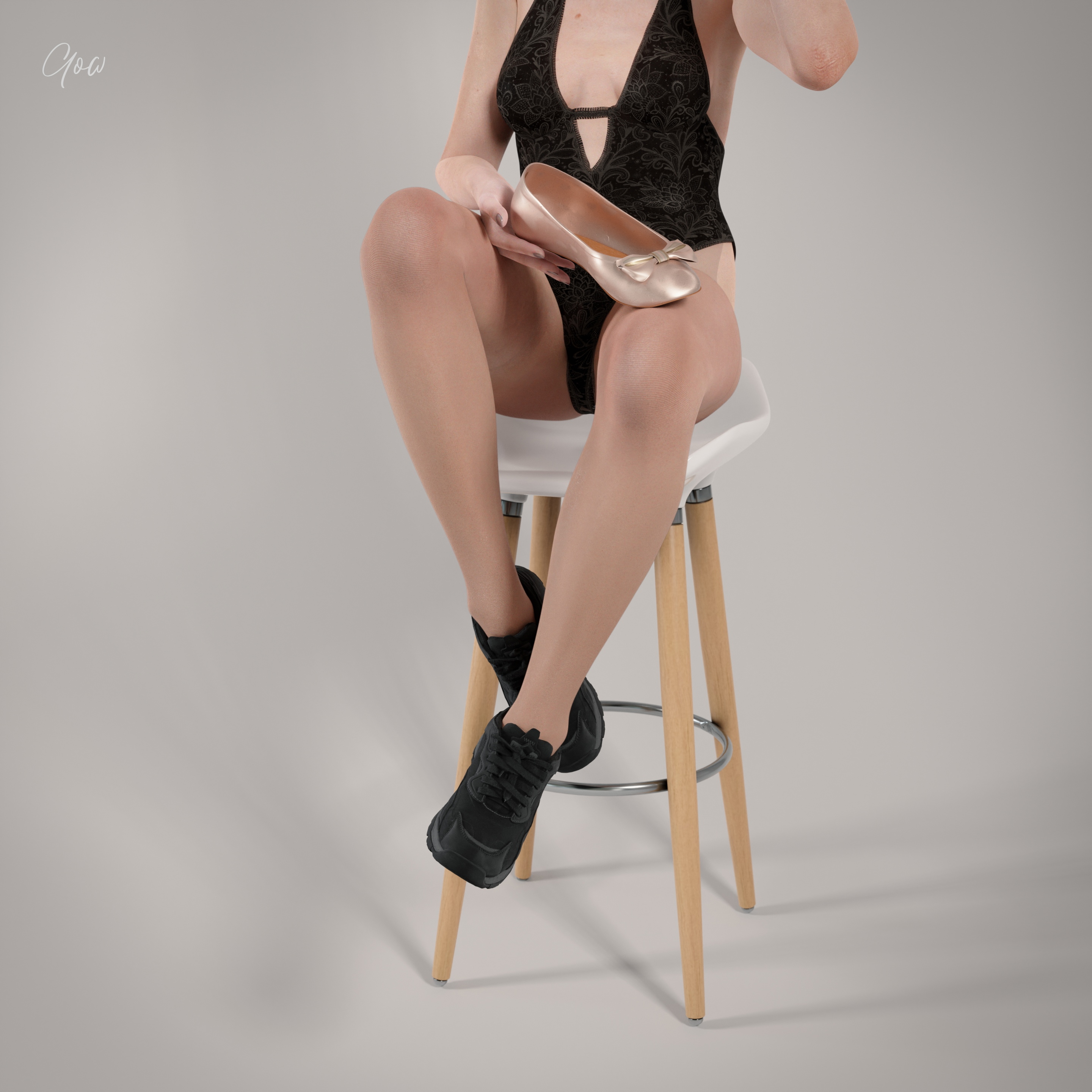 Rona - Olive Casual - PT2 - Photo studio set  Posing Cosplay Partially_clothed Legs Photorealistic Indoor Pantyhose Nylon Studio Lighting Sneakers Natural Tits Natural Boobs Sexy Milf Sexy Brunette Brunette Bodysuit Corset 10