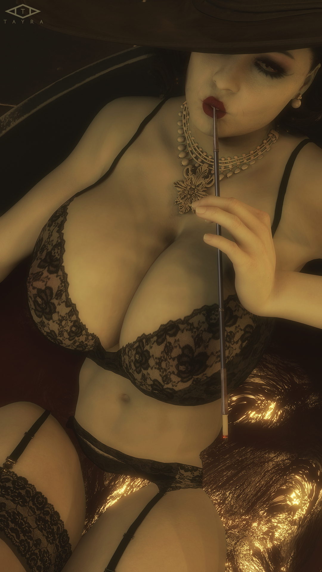 Lady Dimitrescu - Blood Bath Resident Evil 8: Village Lady Dimitrescu Bathing 1girl Big boobs Big Breasts