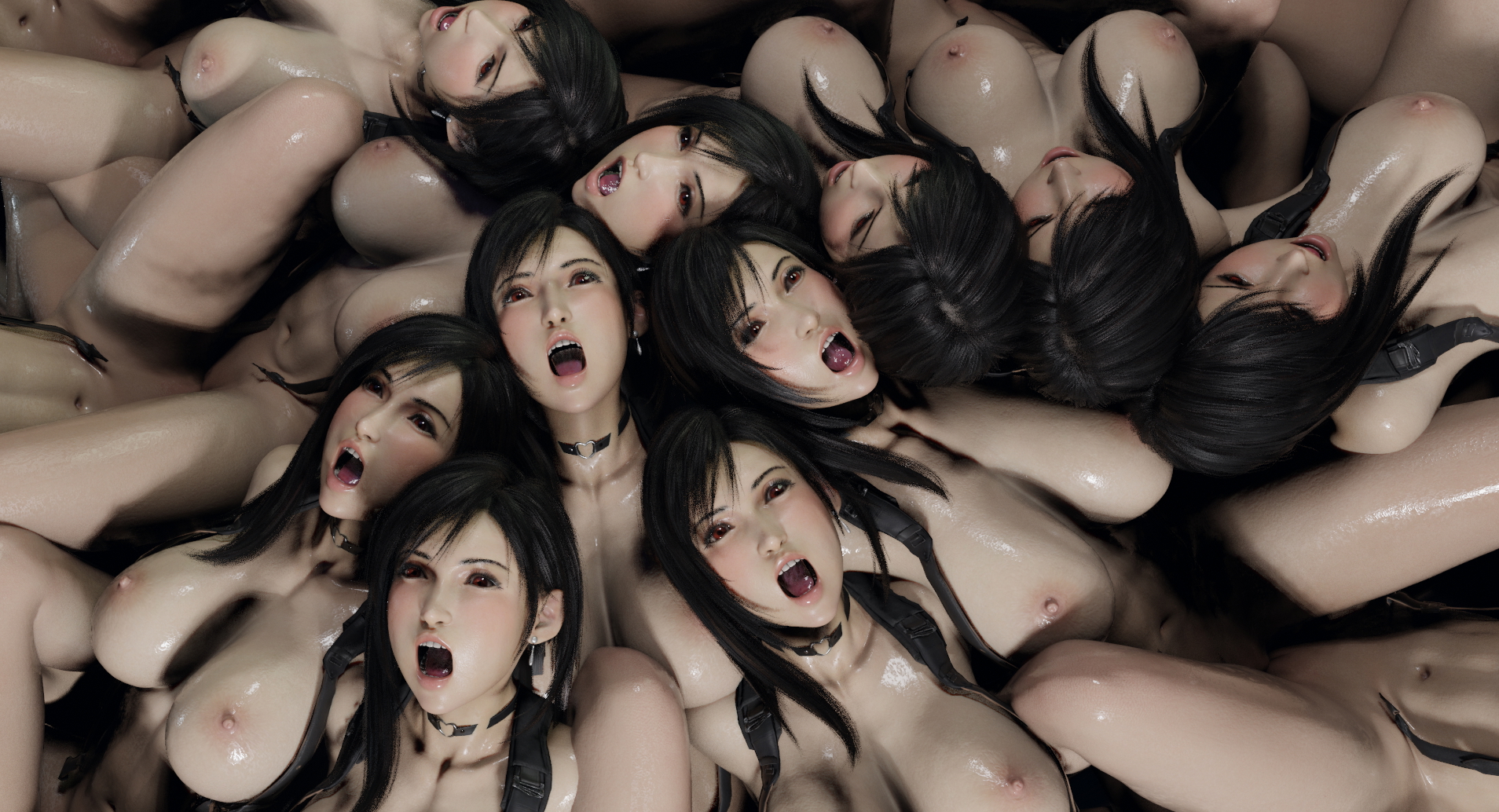 Twenty Tifas Tribbing Together Tifa Lockhart Tifa Final Fantasy Final Fantasy 7 Remake Final Fantasy VII Selfcest Orgy Group Sex Scissoring Tribbing 4