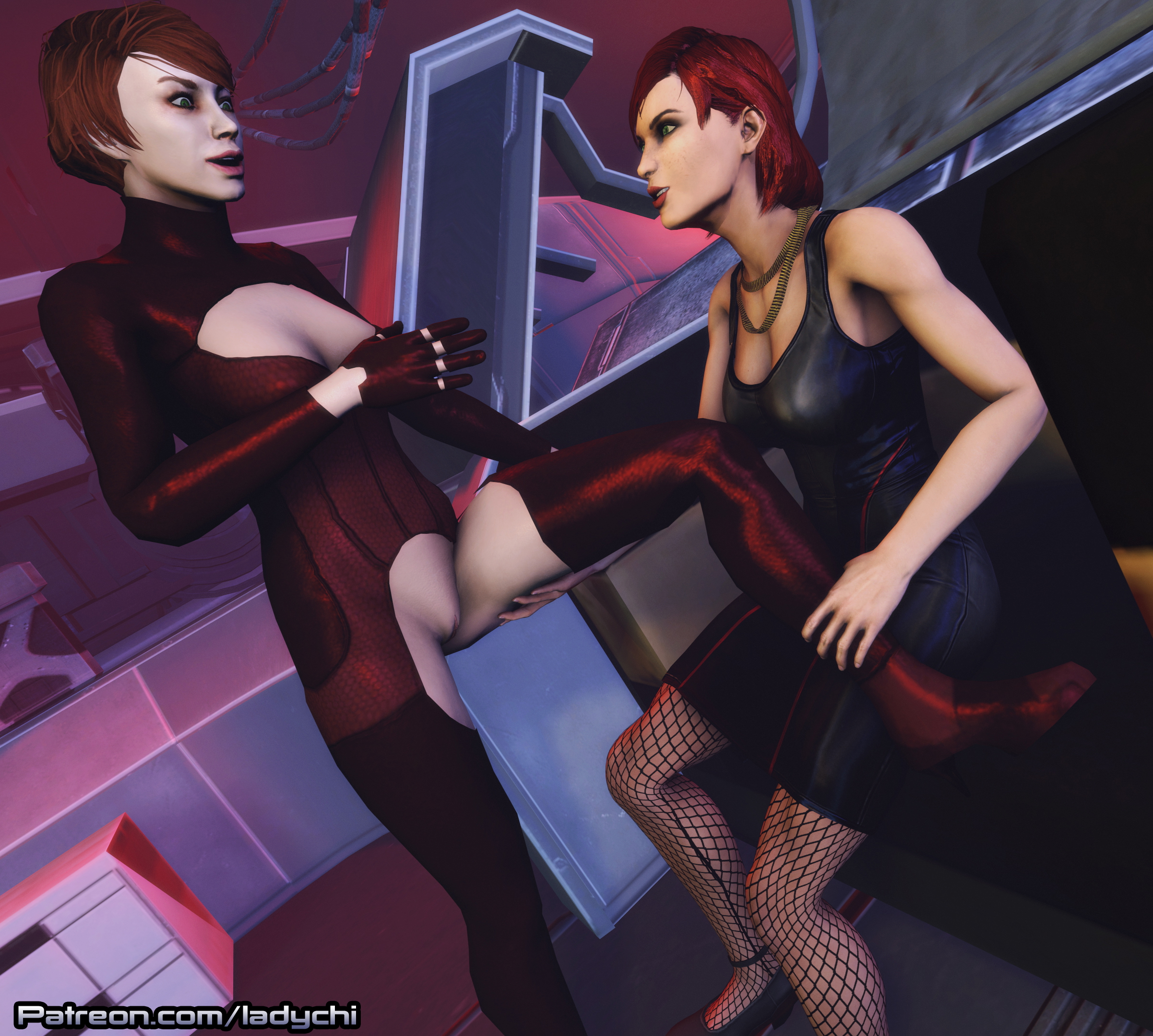Kelly Chambers comes to the Normandy! Mass Effect Commander Shepard Kelly Chambers Femshep Stripper Sensual Sexy Lesbian Glamour Sfm Videogame Lesbians
