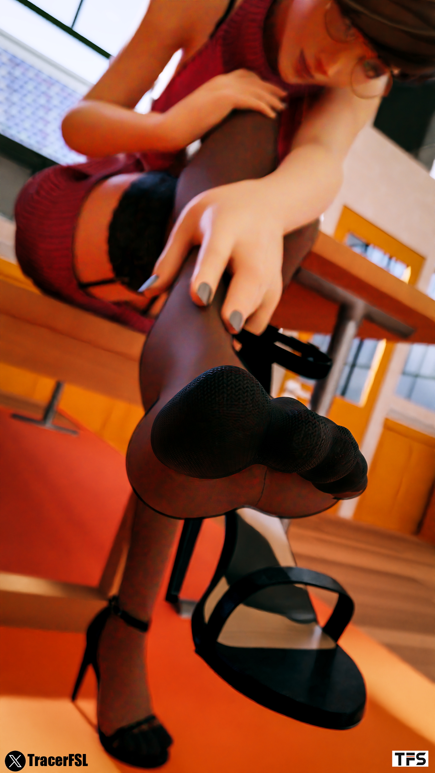 The Classroom Set Overwatch Tracer Feet Foot Focus Stockings Black Stockings Virgin Killer Sweater Close Up Pov 5