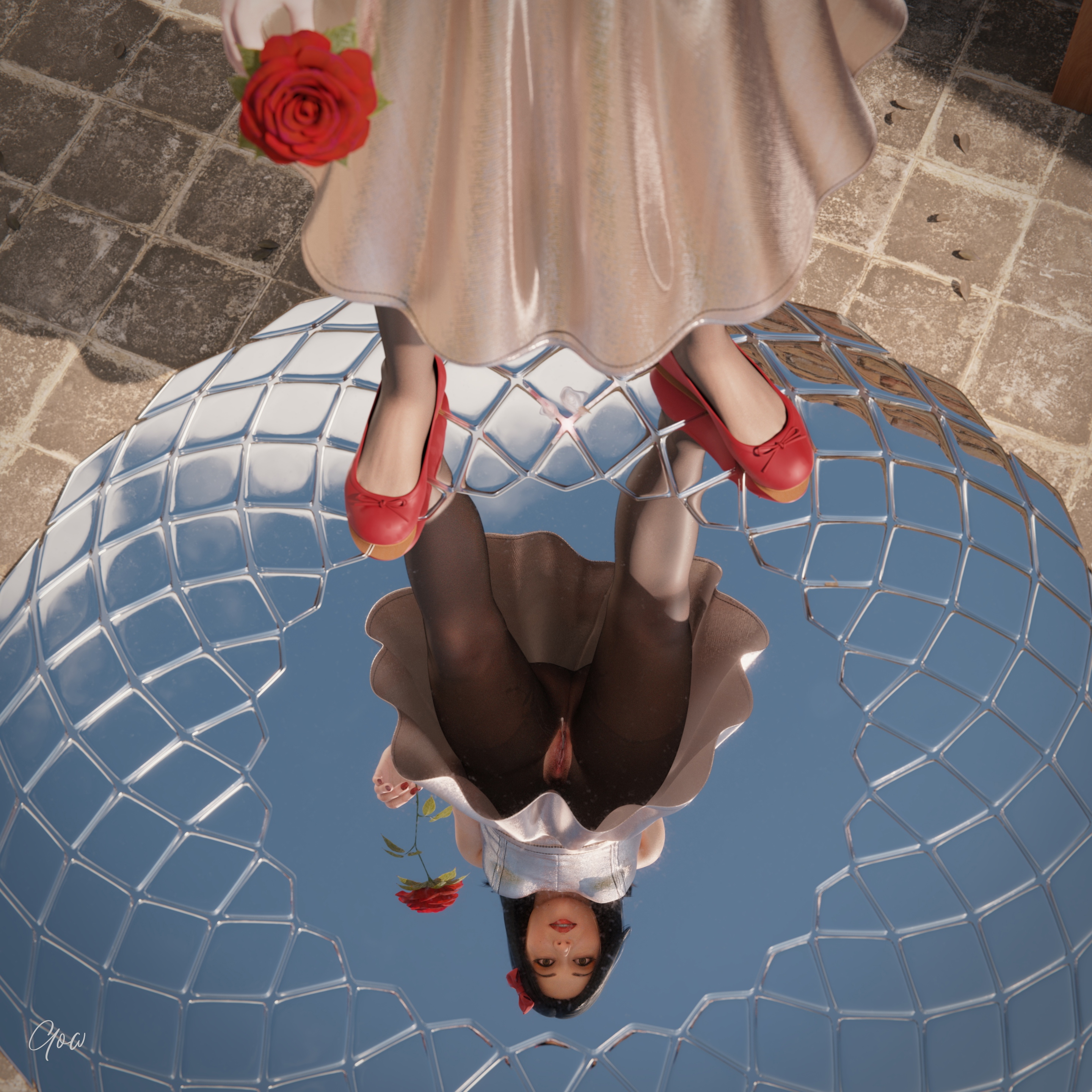 Toys from the future: A magic mirror that shows the future.   Outdoor Upskirt Cosplay Party Dress Clothed Pantyhose No Panties Mirror Garden Sexy Brunette Milf Wet Pussy Cum Drip Nylon Fantasy Toy Magic Sexy Legs Spread Legs Nsfw 4